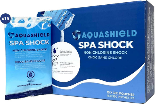 AquaShield Spa Shock Case (15 Pouches x 35g Each) - Weekly Spa Shock Pouches