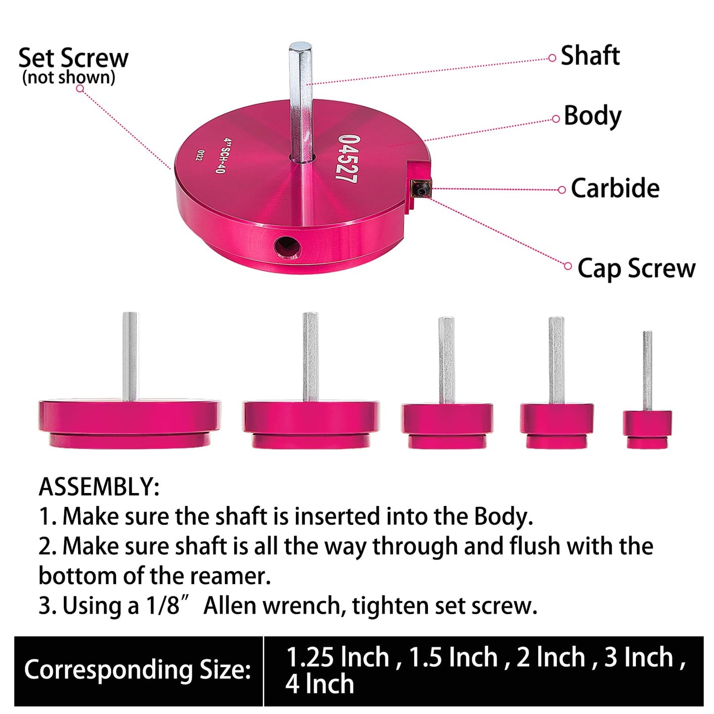 5-Piece Plastic Pipe Reamer Tool Kit for PVC, CPVC & ABS Fittings,Includes 1.25", 1.5", 2", 3", 4" Reamers,Compatible with Standard 1/2" Drills,3/8" Hex Shaft, for Exhaust, Drain, Water Pipes Cleaning