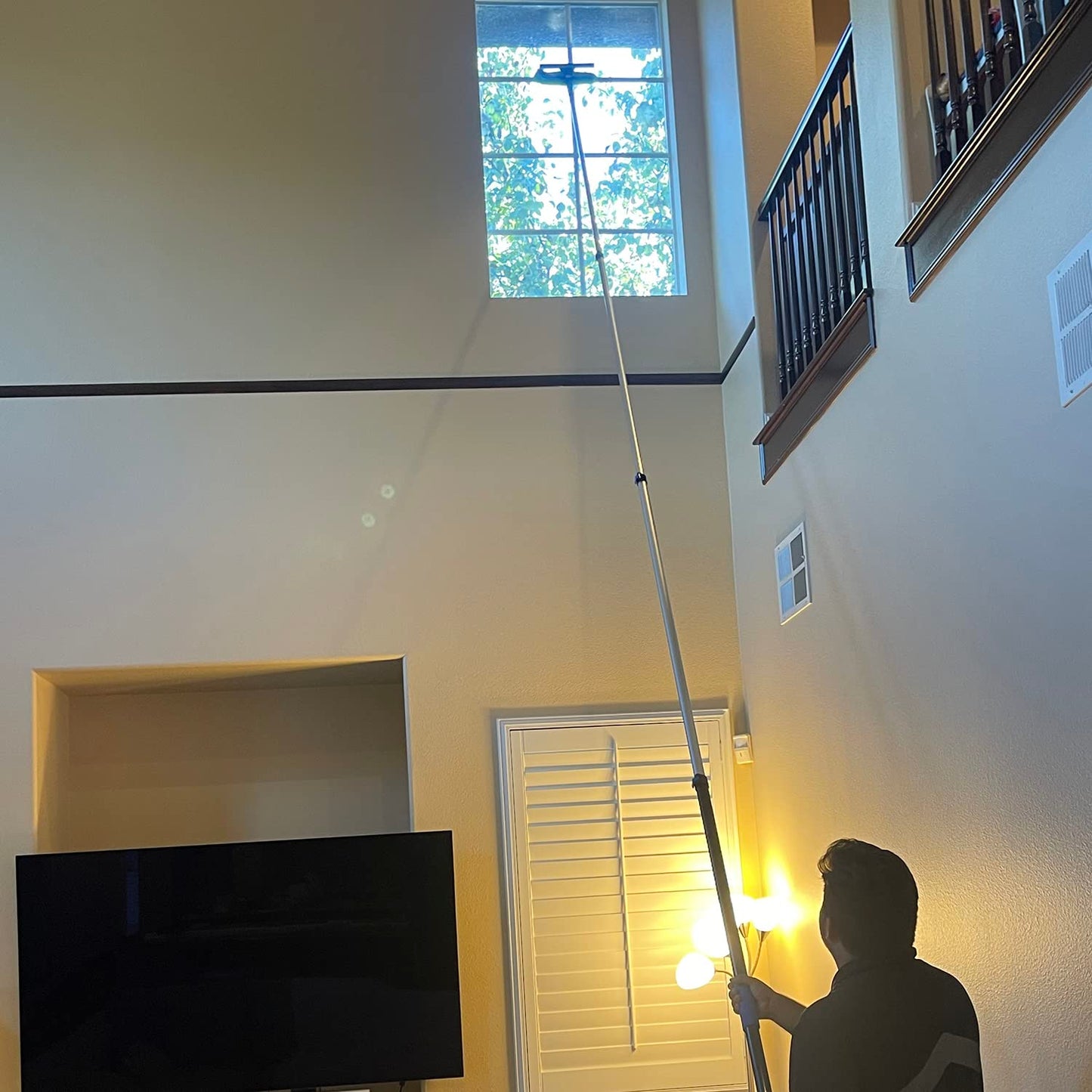 Hicavar 20 Foot High Ceiling Fan Duster with 5-12 Foot Extension Pole, Extendable Reusable Cobweb, Feather, Window Cleaning Squeegee Kit