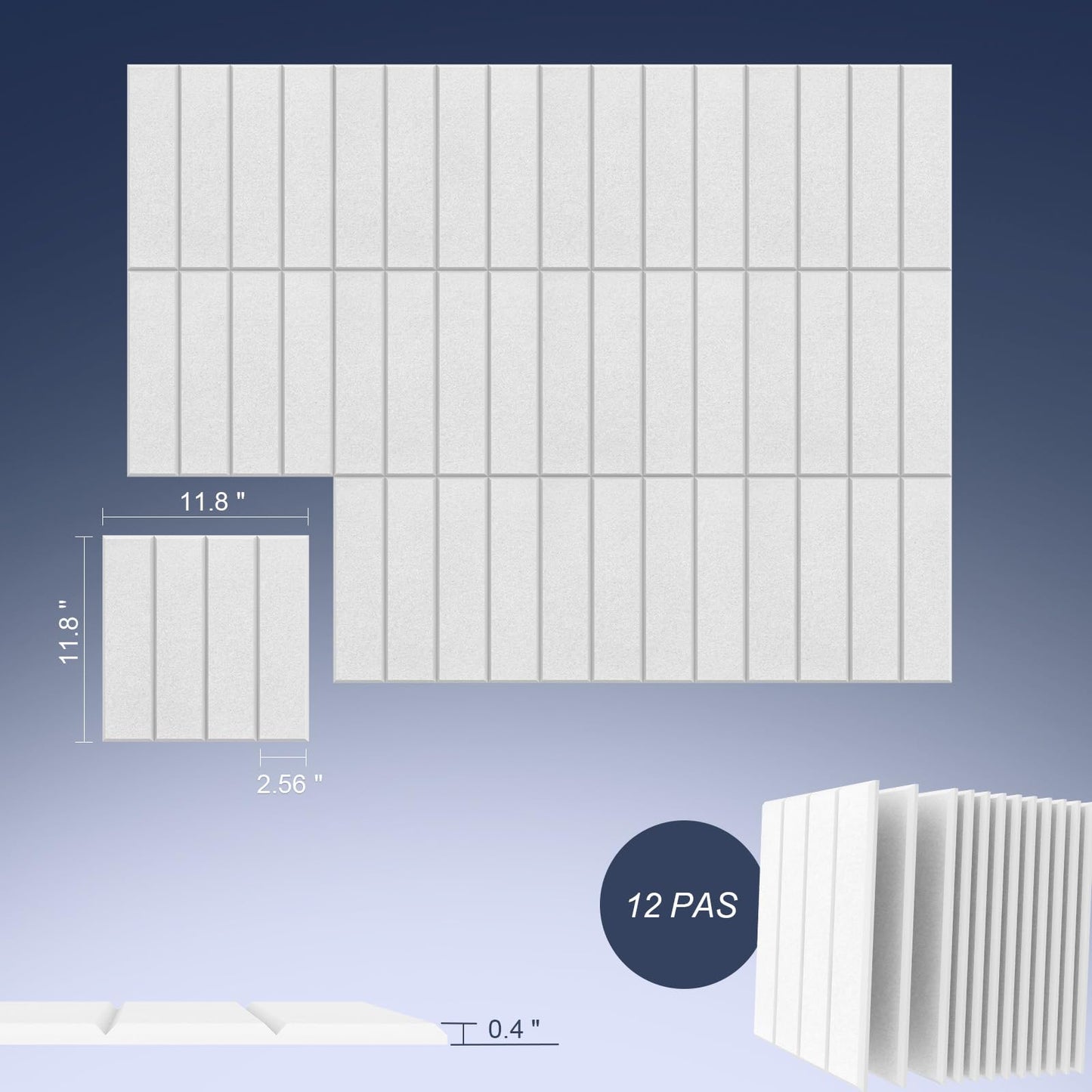 DrKlang 12 Pack Acoustic Panels, 11.8" x 11.8" Decorative Absorbing Panels, Wall and Ceiling Acoustical Treatment Panels for Home and Office - White