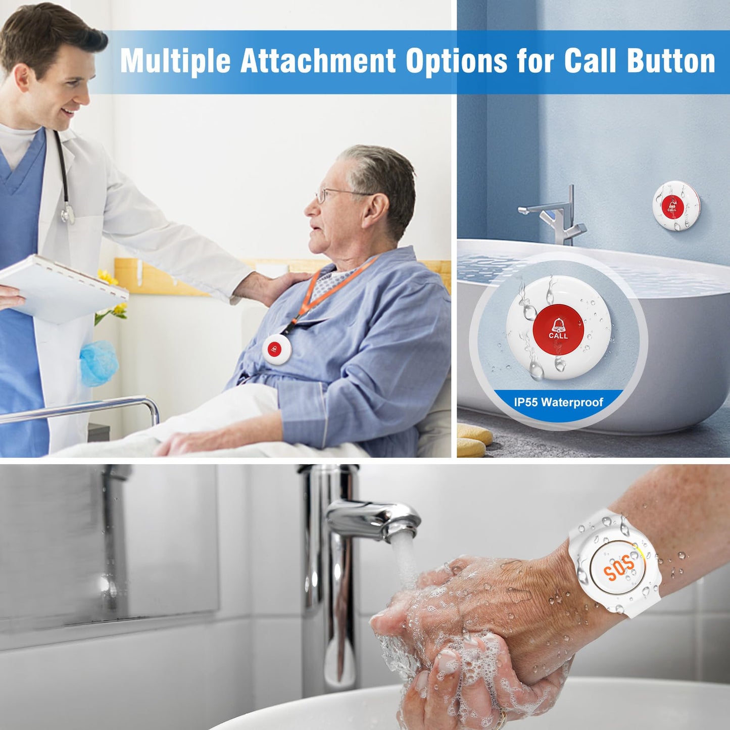 Daytech Caregiver Pager Wireless Senior Alarm Call Button Emergency Panic Button Call Bell Alert System for Elderly/Pregnant/Disabled, 3 Receivers + 4 Transmitters