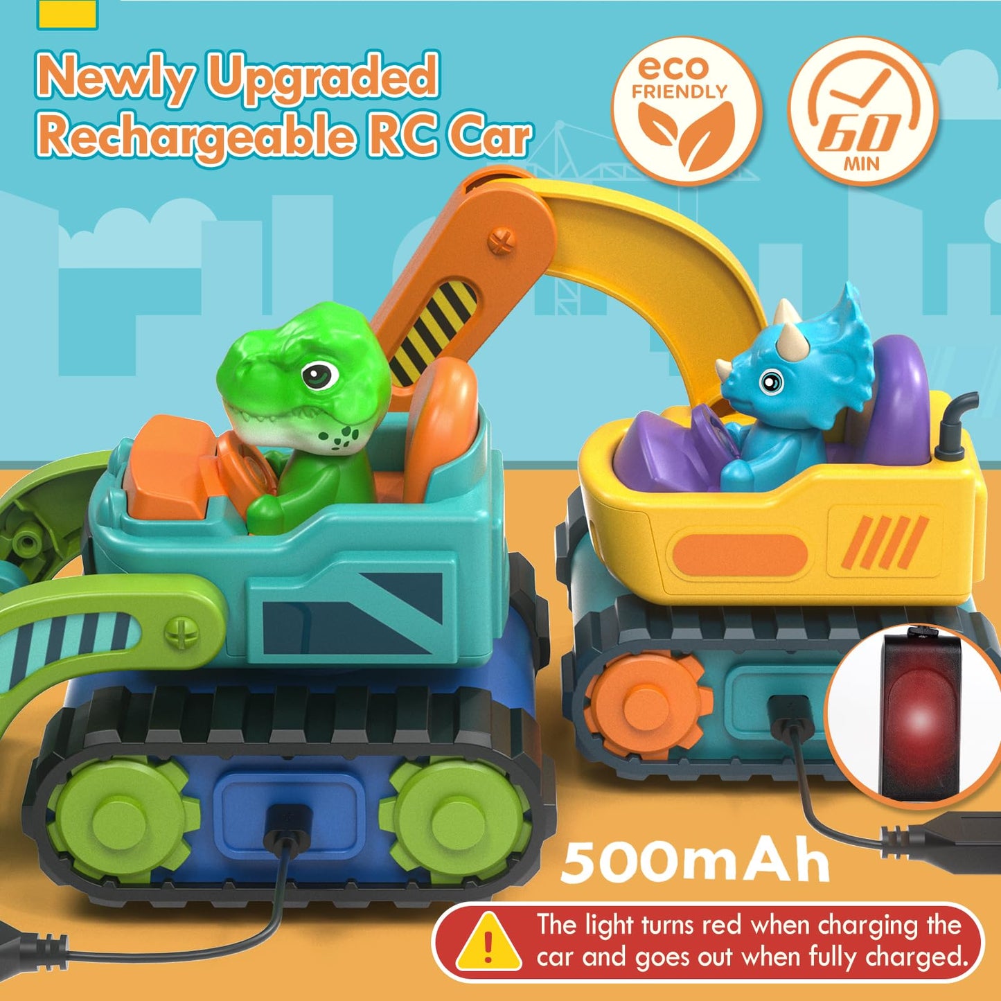 Lehoo Castle Remote Control Cars for Kids, 2 Pack Construction Toys for Kids 3-5, Rechargeable RC Excavator & Bulldozer Toy, 2 3 4 5 Year Old Boy Girls Gifts