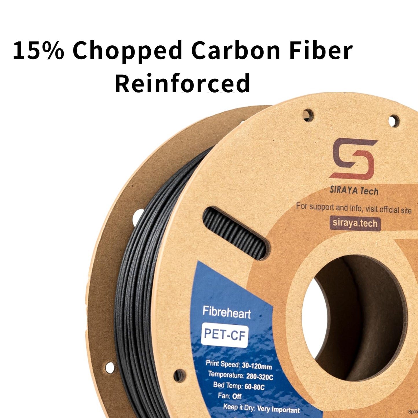 Siraya Tech Fibreheart PET-CF 3D Filament - Carbon Fiber Reinforced, High Strength & Rigidity, Easy Print, Dimensionally Stable, Aluminum Foil Sealed Bag - for Strong and Precise Parts (Black, 1kg)