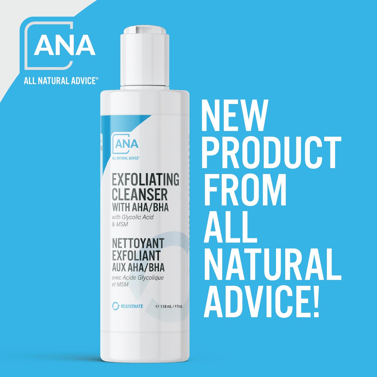 All Natural Advice Exfoliating Cleanser, 118 mL with Organic Botanicals, AHA BHA Exfoliant, Glycolic Acid, Salicylic Acid, MSM & Aloe | Exfoliating Face Wash & Pore Minimizer | Canadian Skin Care