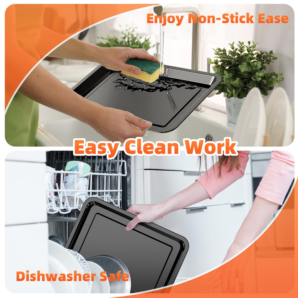 Air Fryer Basket, 2 Set Air Fryer Pans and Tray for Oven with 60 PCS Parchment Papers, Demaxia Non-Stick Stainless Steel Oven Air Fryer Basket and Tray (15.8" x 11" & 13" x 9.7"-Black)