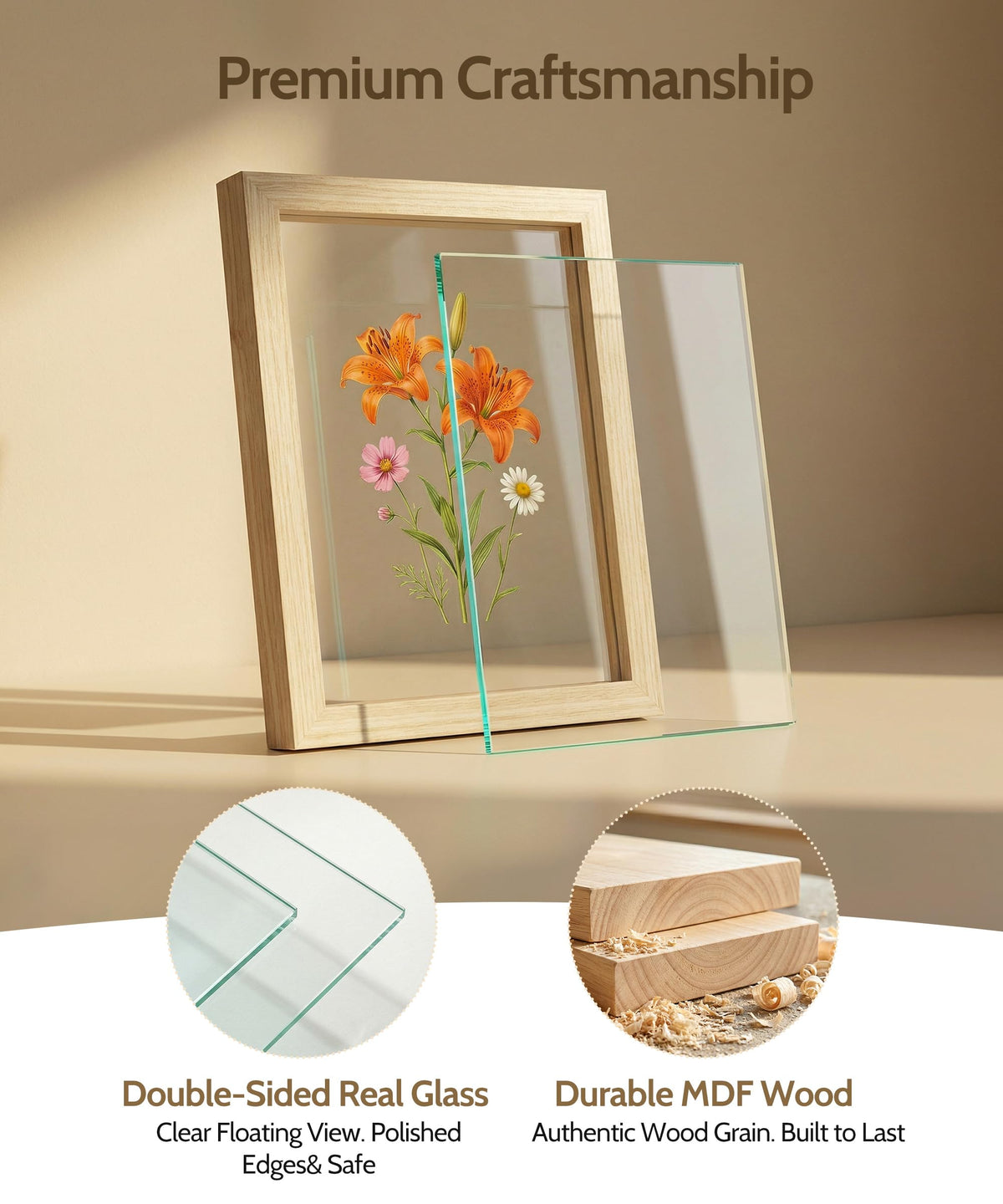 Sonefreiy Floating Picture Frames 8x10 Set of 2, Wooden Photo Frame Double Glass Pressed Flower Frames 5x7 Wall & Tabletop Display Photo or Postcard, Christmas Gifts, Gift for Wedding Family Friends