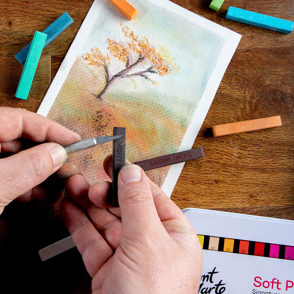 Mont Marte Soft Pastels in Tin Box Signature 48pc, 48 Assorted Colours, Vibrant Pastel Sticks, Great Blending, Comes in Storage Case, Ideal For Art, Craft, Colouring and Sketching