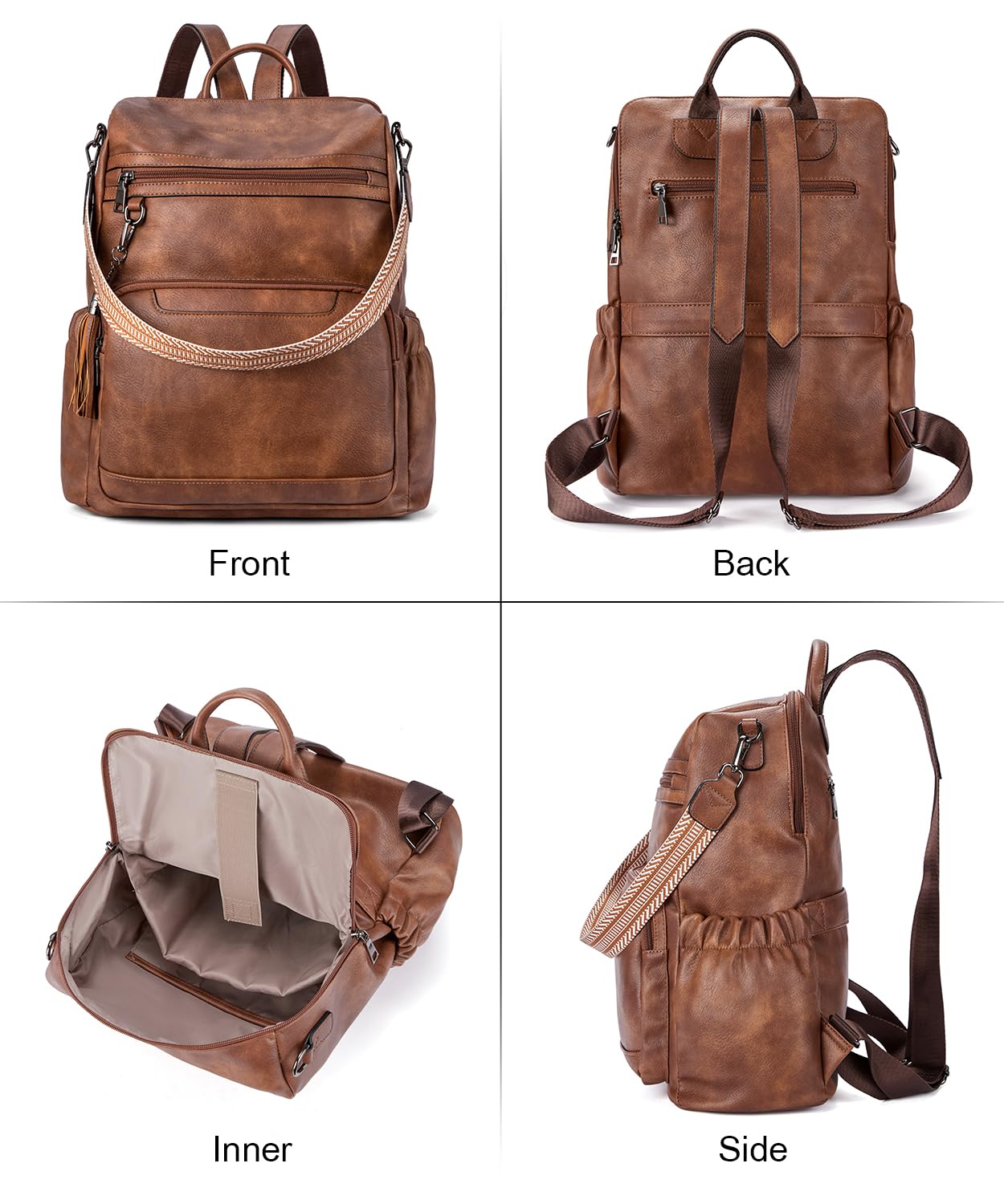 BOSTANTEN Leather Laptop Backpack for Women Designer Travel Backpack with Laptop Compartment Ladies Computer Shoulder Bags Brown