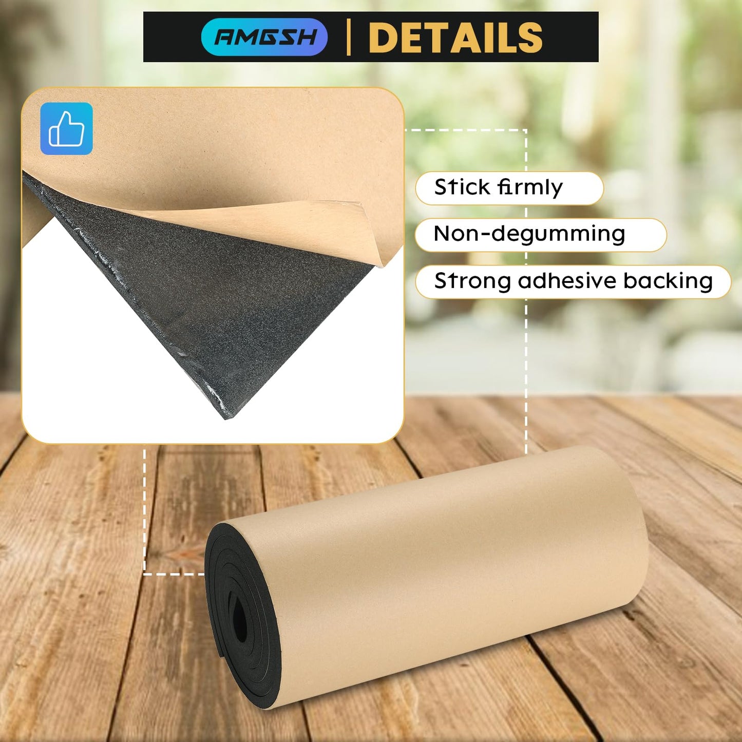 AMGSH 78in Extra Large Marine Foam Roll Sheet with Adhesvie, 1/2"Thick × 16"Wide × 78"Long Closed Cell Rubber Neoprene Foam Padding, Weather-Resistant Insulation Sheets for Crafting, Soundproofing