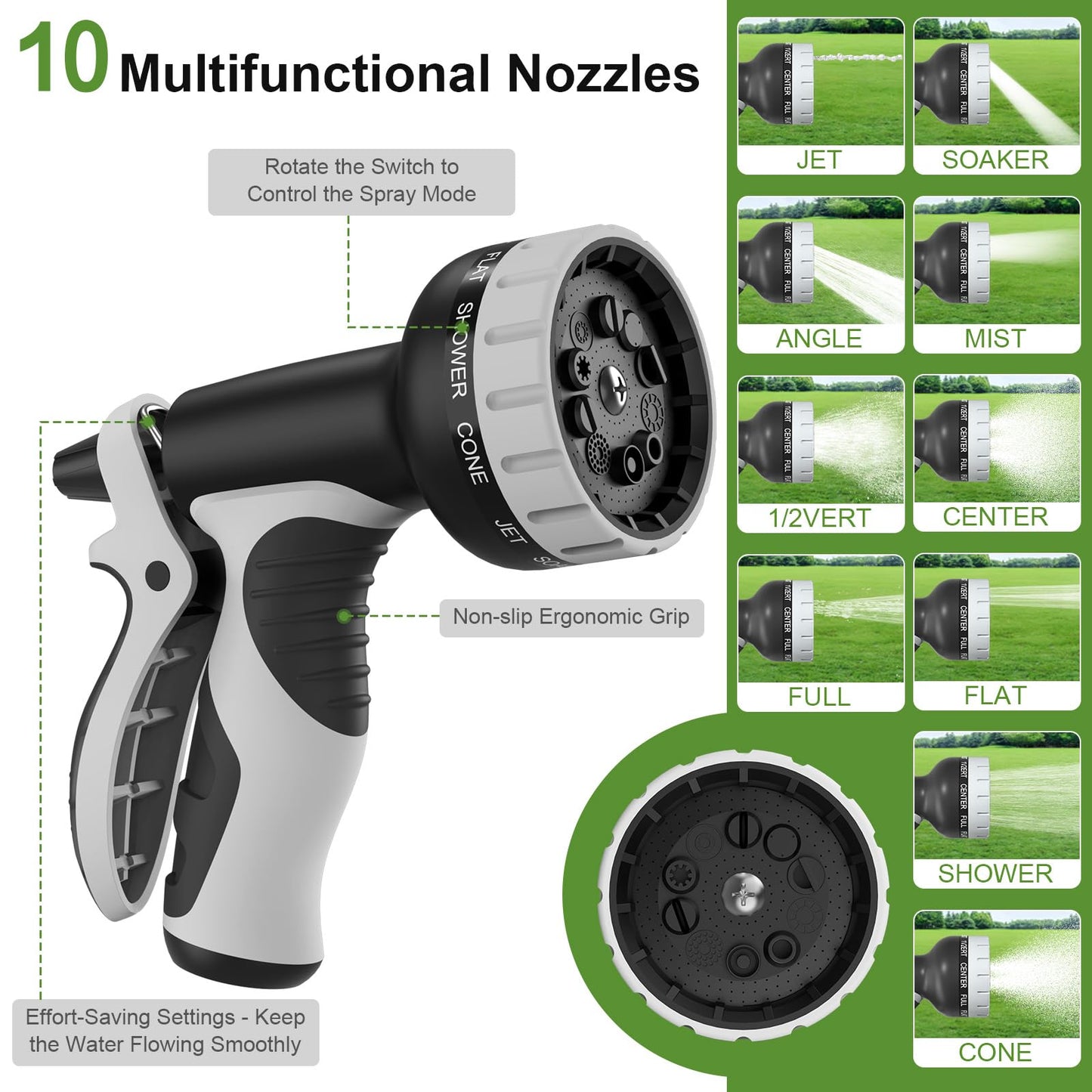 NEYCIL 100ft Stainless Steel Garden Hose, Heavy-Duty Water Hose with 10 Function Nozzle, Puncture Proof, No-Tangle, No-Kink, Garden Hose for Yards, Car Washing & Outdoor Cleaning
