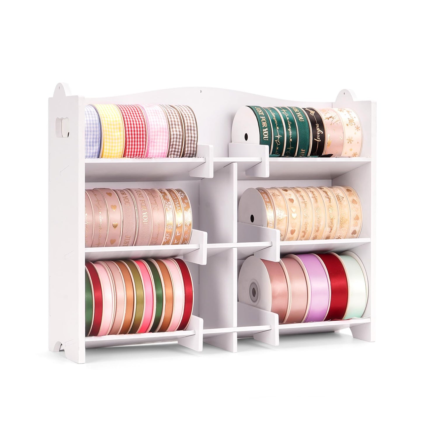 Krafetto Stackable Small Roll Ribbon Storage Organizer Rack, Wall-Mountable Ribbon Holder Rack for Craft Room, Desktop Ribbon Spool Holder for Ribbons up to 4" in Diameter