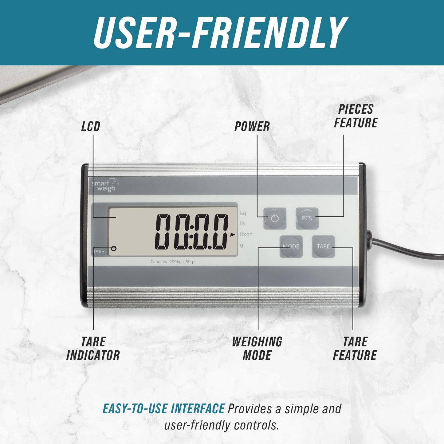 Smart Weigh Digital Heavy Duty Shipping and Postal Scale with Durable Stainless Steel Large Platform, 440 lbs Capacity x 6 oz Readability, UPS USPS Post Office Postal Scale and Luggage Scale