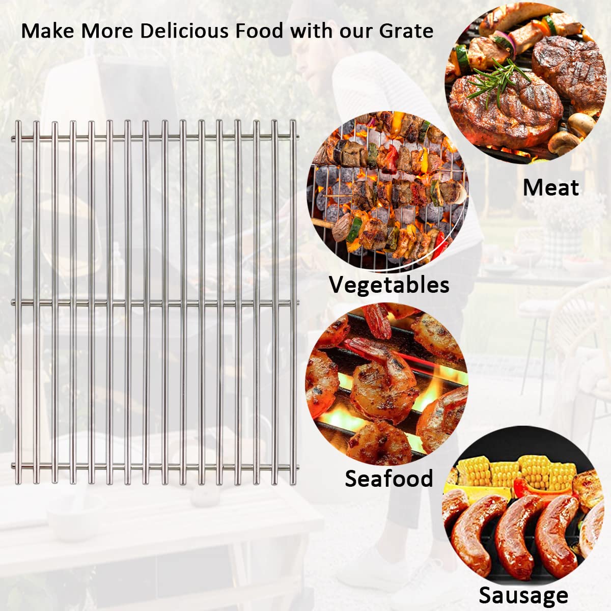 17 1/4 inch Cooking Grates for Grill Master 720-0670E, Broil-Mate 7020-54, 7020-64, 7123-64, 7123-64H, Stainless Steel Replacement Grill Grid for Master Forge 1010037 Gas Grill Parts