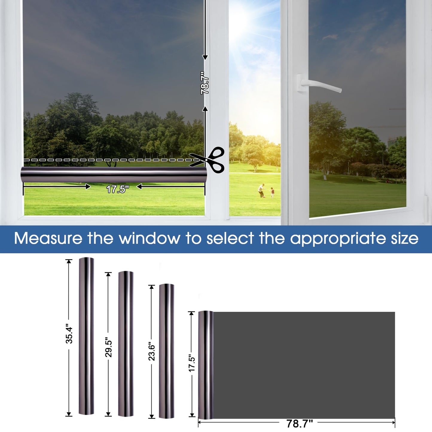 Coavas Window Films for Privacy One Way Window Film, Reflective Mirror Window Film for Sun Blocking, UV Heat Control No Glue Static Cling Window Tint for Home 23.6x78.7in, Silver Black