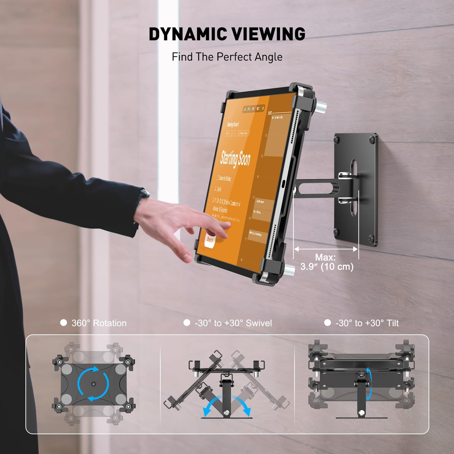 AboveTEK Universal Tablet Wall Mount, Anti-Theft iPad Mount with Locking Enclosure for 9.7"-13" Screen, Heavy-Duty Aluminum Kiosk for Business POS Display, Adjustable 360° Swivel & Tilt VESA Mount