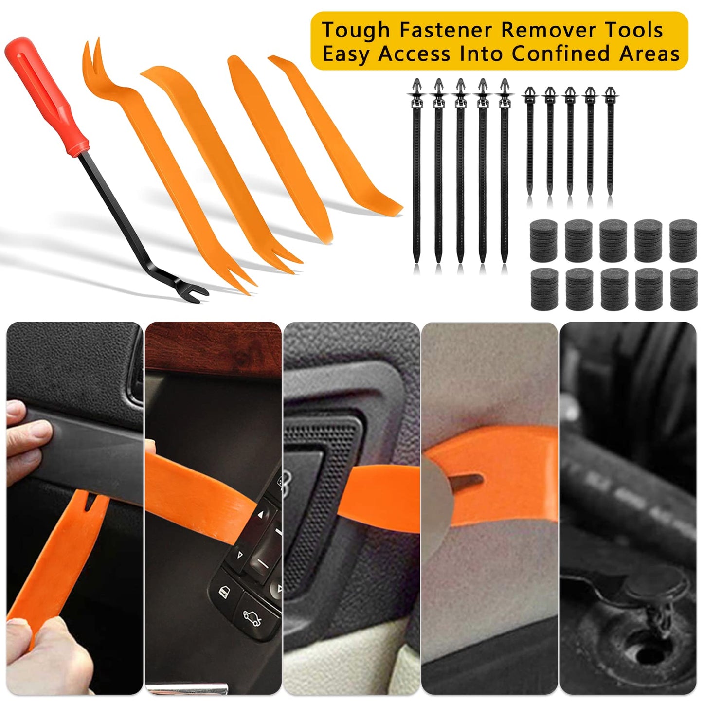Medoon Car Retainer Clips 1115PCS 32 Most Popular Sizes Fasteners Automotive Plastic Clips with 10 Cable Ties 1 Clip Remover for Ford GM Toyota Honda Chrysler BMW Benz Nissan Subaru Audi Mazda