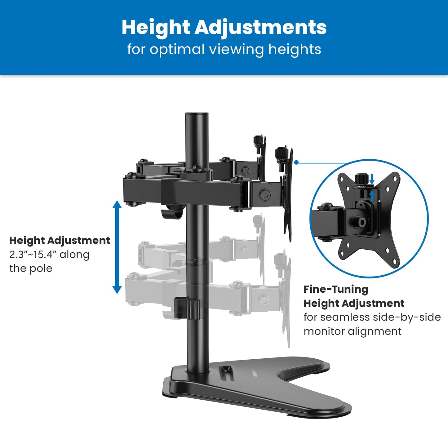Mount-It! Dual Monitor Stand for Desk, Free Standing Monitor Mount for 2 Screens up to 32”, Height Adjustable with Tilt, Swivel & Rotation, VESA 75x75 & 100x100