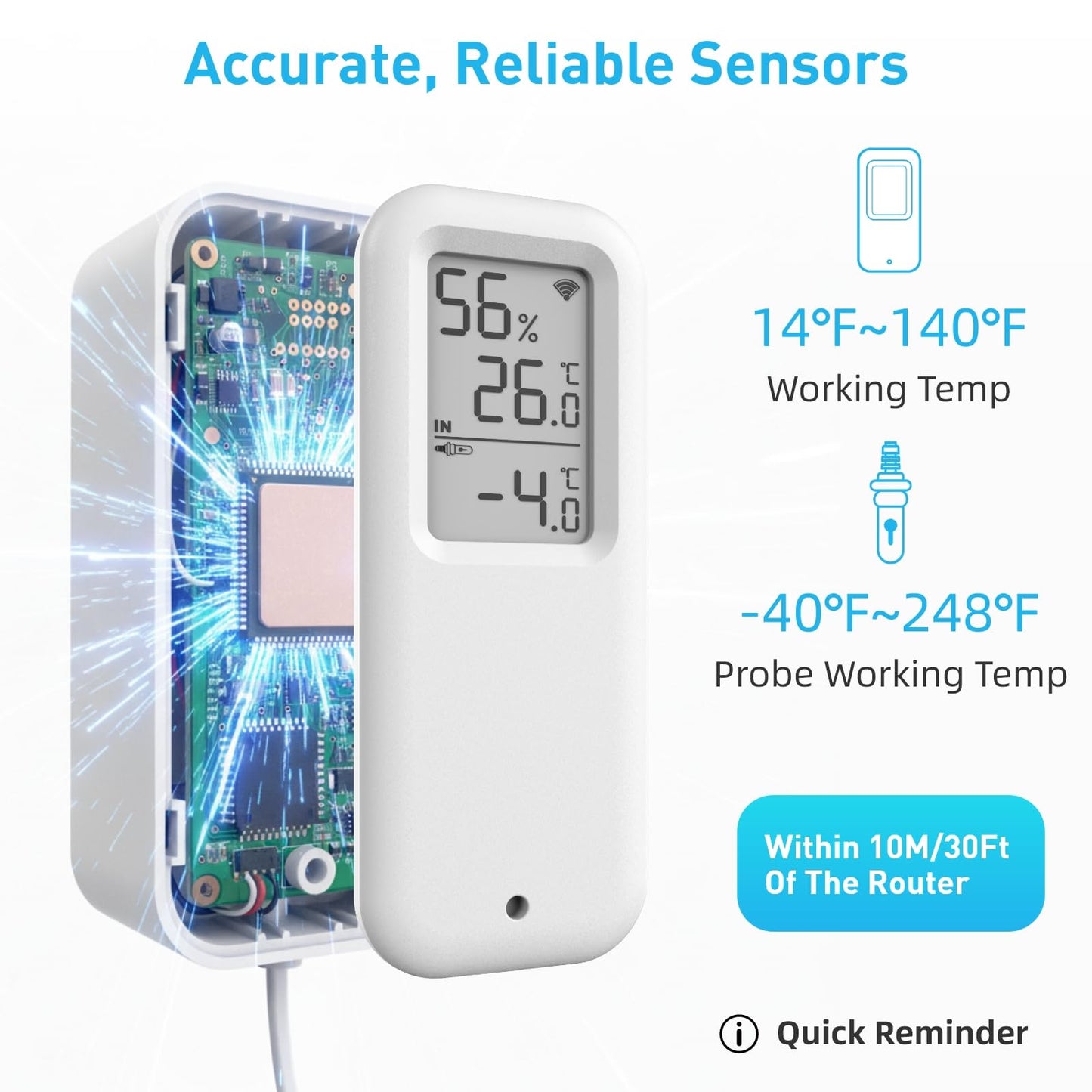 DAYTECH Fridge Thermometer WiFi Smart Freezer Thermometer Alarm with App Alerts, Digital Remote Temperature Monitor for Home/Office/Restaurant, No Hub Required, 1 Set