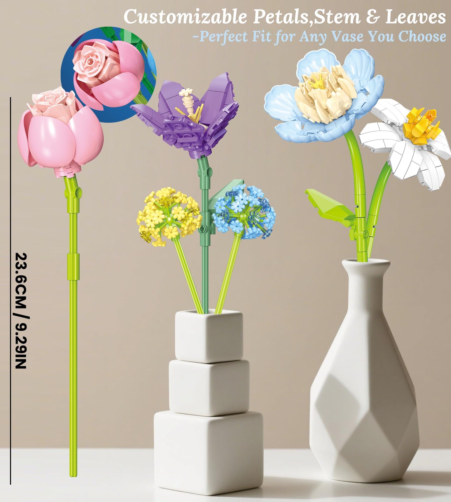 Loyratche Flowers Bouquet Building Set, Botanical Collection Blocks Kit Compatible with Lego Flowers, 880 PCS Artificial Flower Toys Home Office Decor