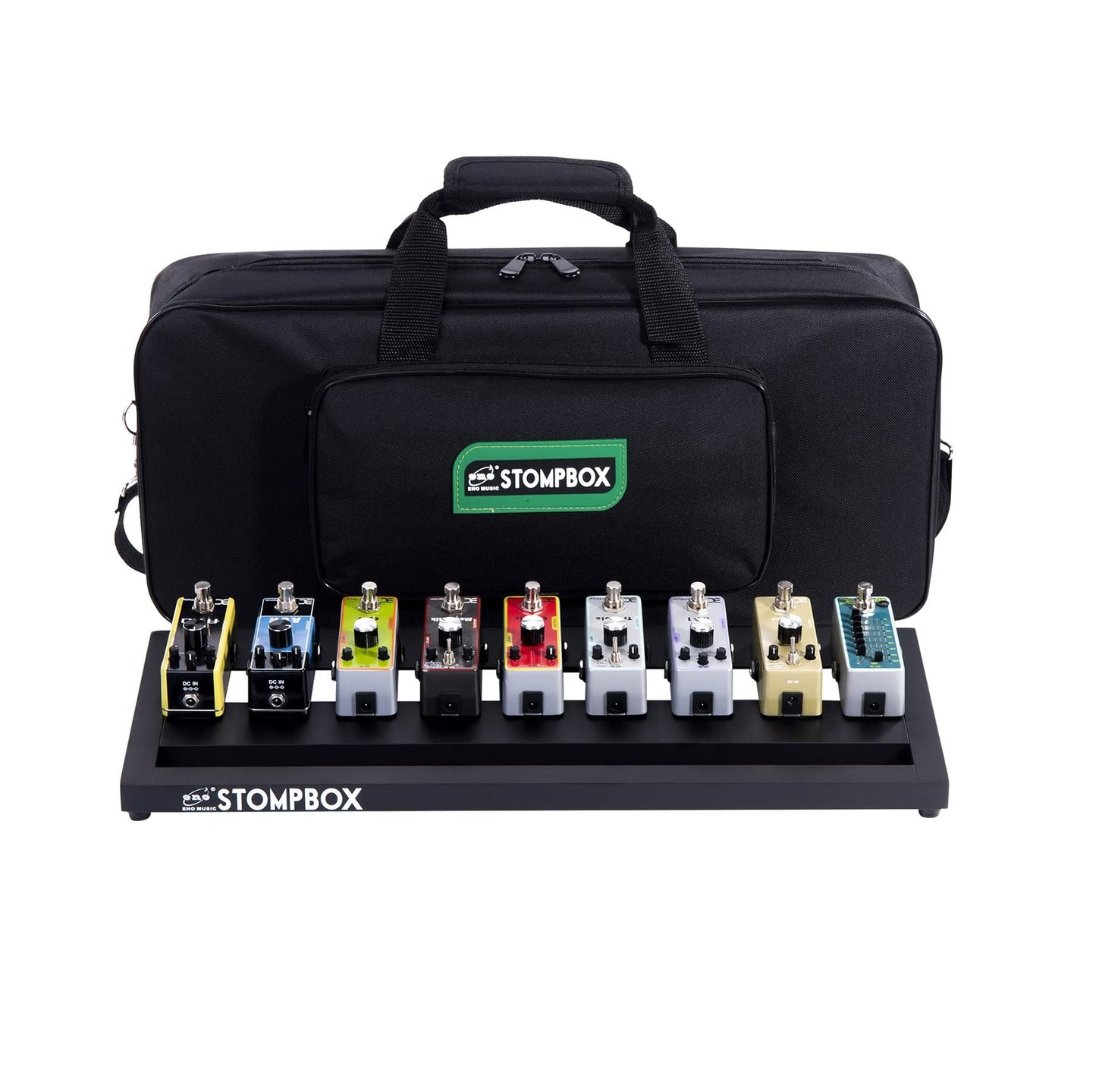 ENO MUSIC 20" Stompbox Portable Aluminum Alloy Guitar Effects Pedal Board and Case Kit with Soft Bag Set Including Pedal Mounting Tape and Cable Ties/Pedals Accessories