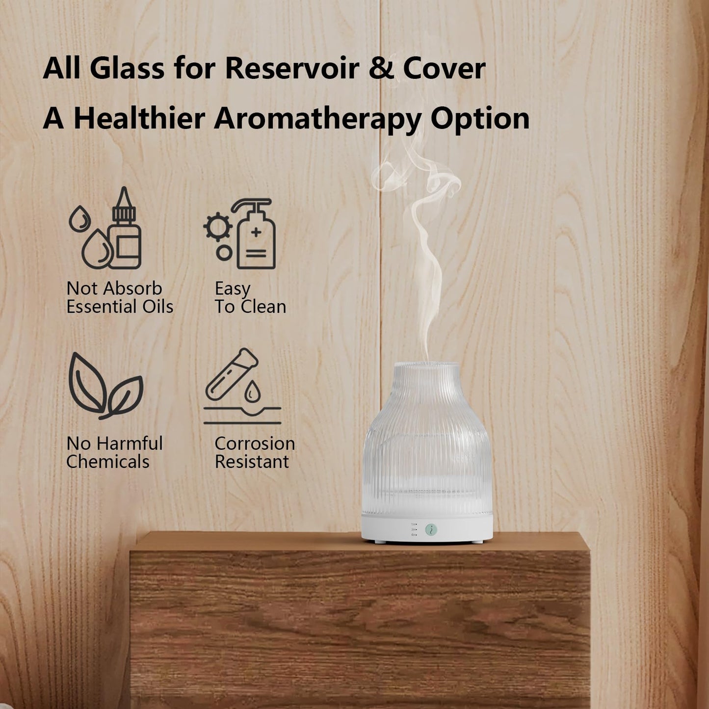 SOICARE 200ml Glass Reservoir Essential Oil Diffuser with Glass Dome Ultrasonic Aromatherapy Diffuser with Four Timer Colorful Light Auto-Off for Gift Home Office Bedroom