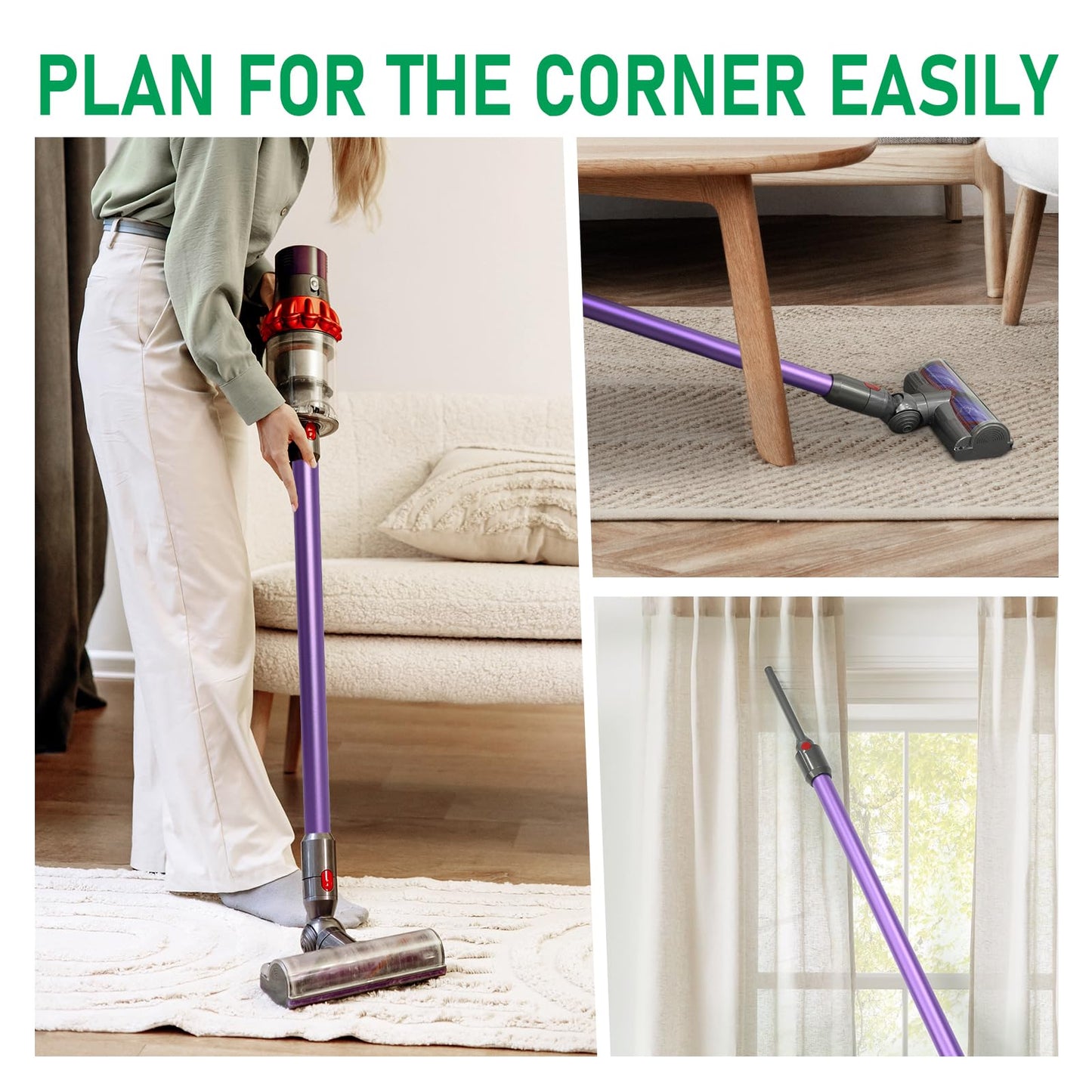 Klypticfit Repalcement Extension Wand – Quick-Release 28.7” Aluminum Tube Compatibale with Dyson V15/V11/V10/V8/V7 – Purple – Effortless Reach for High Ceilings, Furniture & Office Cleaning