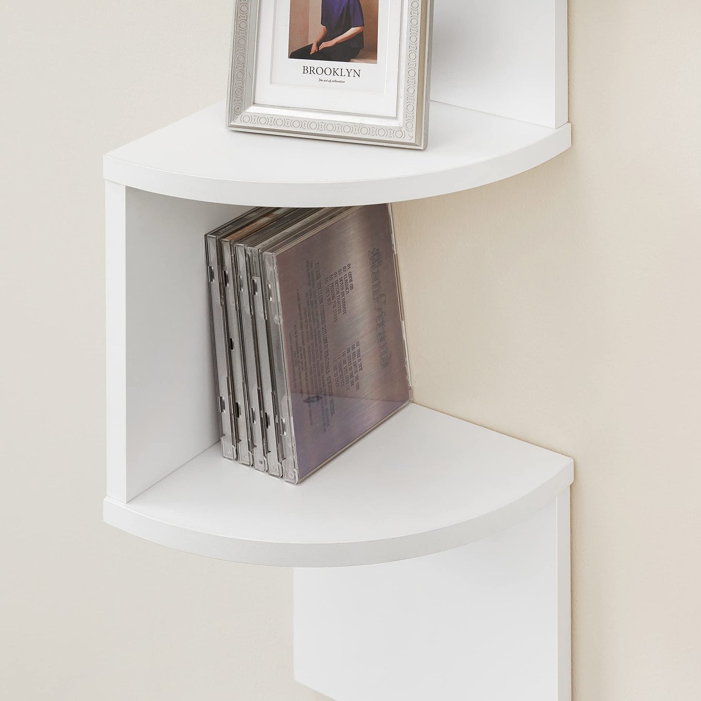 VASAGLE Custos Collection - Corner Shelf Wall Mount, 5-Tier Floating Corner Bookshelf, Plant Shelf for Bedroom, Living Room, Bathroom, Home Office, Cloud White ULBC72WT