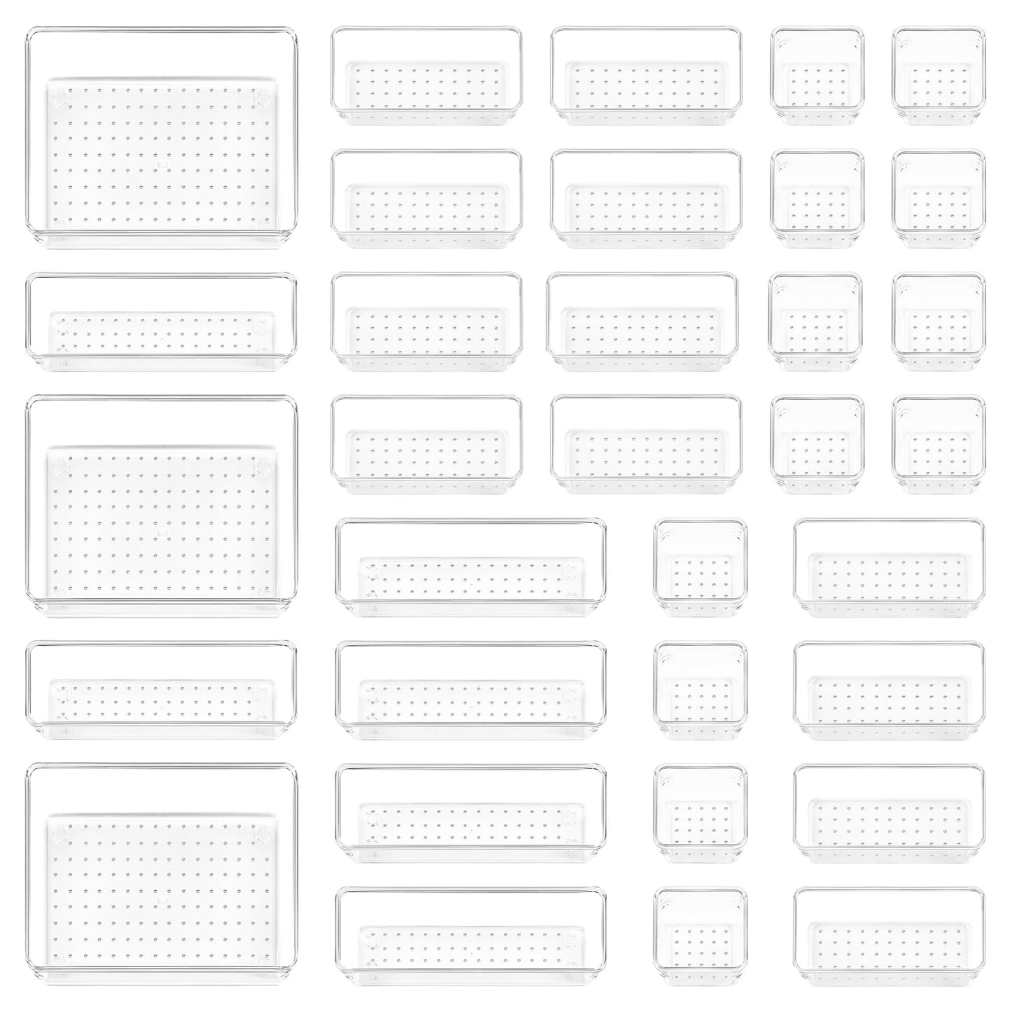 Vtopmart 37 PCS Plastic Clear Drawer Organizer, Acrylic Desk Drawer organizers, Organization and Storage for Makeup, Bathroom, Office, Cabinet, kitchen, Bedroom