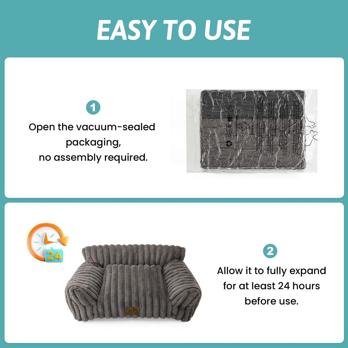 COZY KISS Cat Beds for Indoor Cats, Fluffy Cat Couch and Premium Faux Rabbit Fur Sofa Bed for Cats and Small Dogs, Ultra-Soft Supportive Pet Couch Furniture, 65x45 cm (Grey, Small)