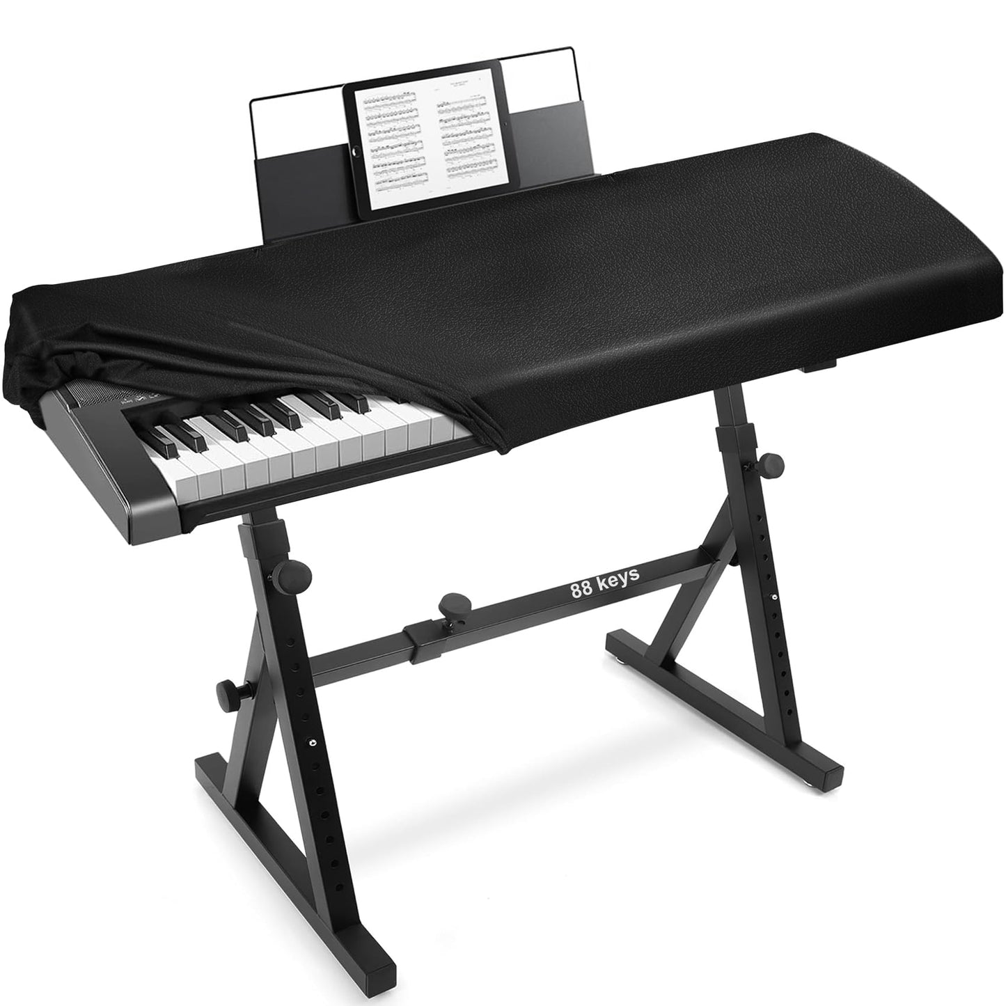 Explore Land Premium Piano Keyboard Dust Cover with Music Stand Opening - Stretchy Leather Piano Protector for 61-88 Keys Digital Electronic Piano (Black,88)