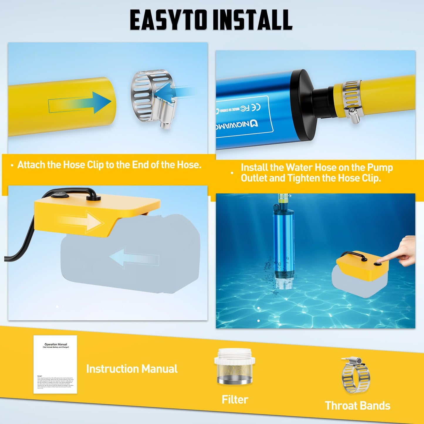 Uniqwamo Cordless Submersible Water Pump Compatible for Dewalt 20V Max Battery,400GPH Portable Transfer Water Pump for Camping Tub Garden RV Pond Draining Job Sites (No Battery)