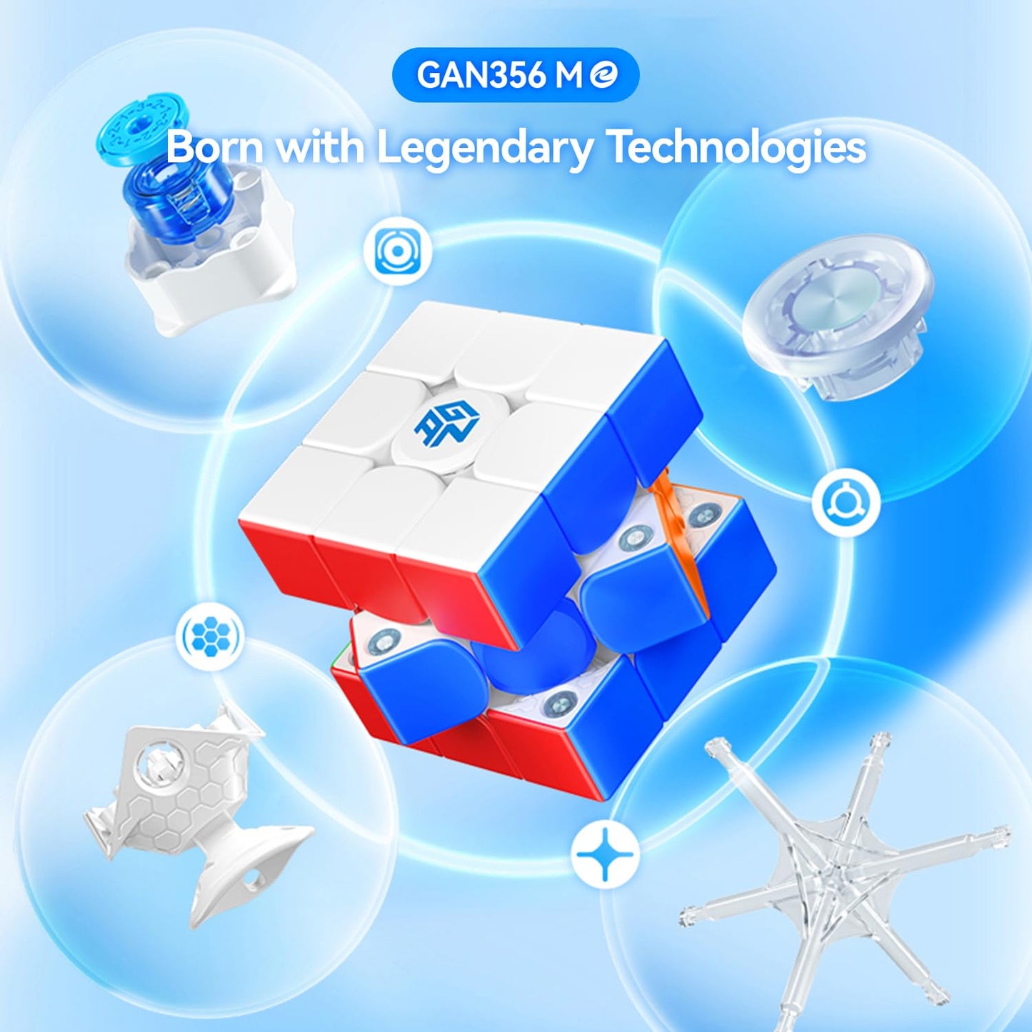 GAN356 M E Speed Cube 3x3 Magnetic, Customized 12 Tension Settings & 48 Clear Magnet Capsules, Practice Speedcube for Kids Adults Beginners Travel Games, Frosted Version