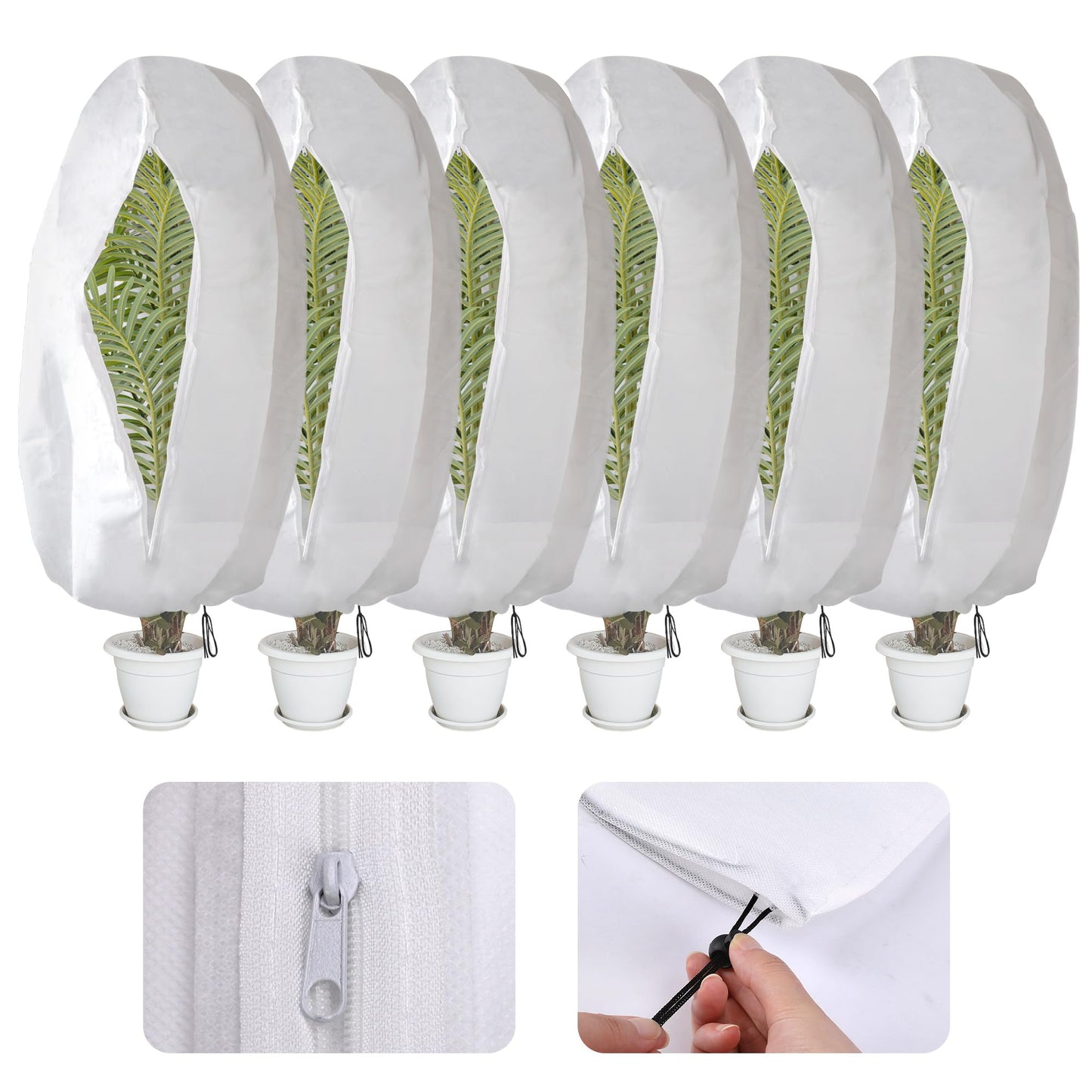 Alpurple 47" X 31.5" Winter Zipper Plant Covers - 6 Packs Warm Plant Protection Cover Bags, Frost Cloth Blanket Protecting Fruit Tree Potted Plants from Freezing Animals Eating