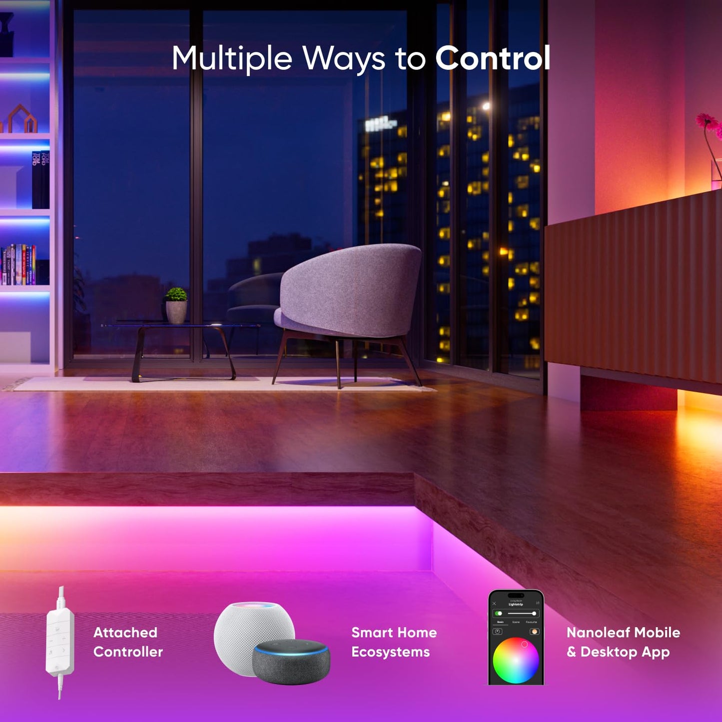 Nanoleaf LED Lights Strip for Bedroom, Matter Bluetooth & WiFi Smart Multicolor LED Lightstrip 16.4ft - RGB & Whites, App & Voice Control, Works with Apple Home, Google Home (50 Zones)