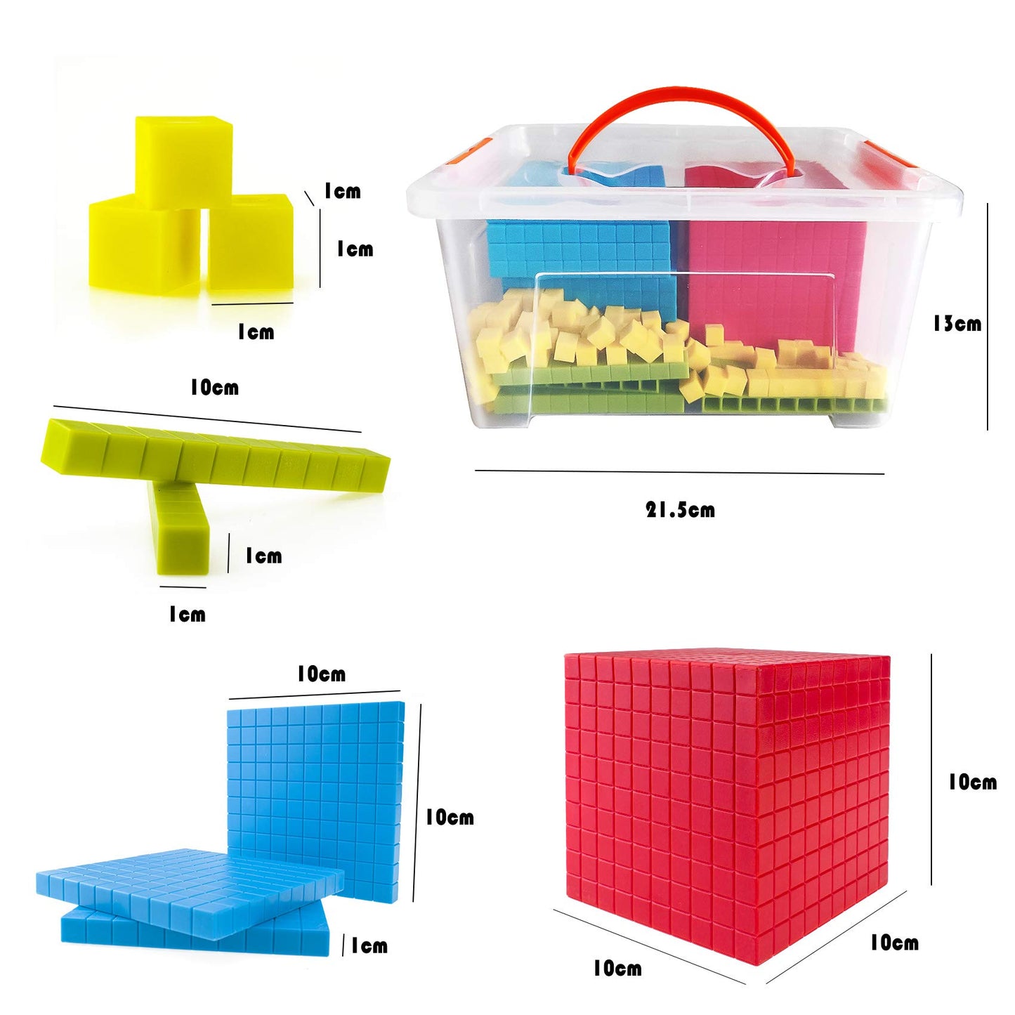 BRABURG Base Ten Blocks Set - 121PCs Base 10 Set Learning Math Manipulative Teach Kids Volume, Place Value and Number Concepts for Early Counting Math in School or Home