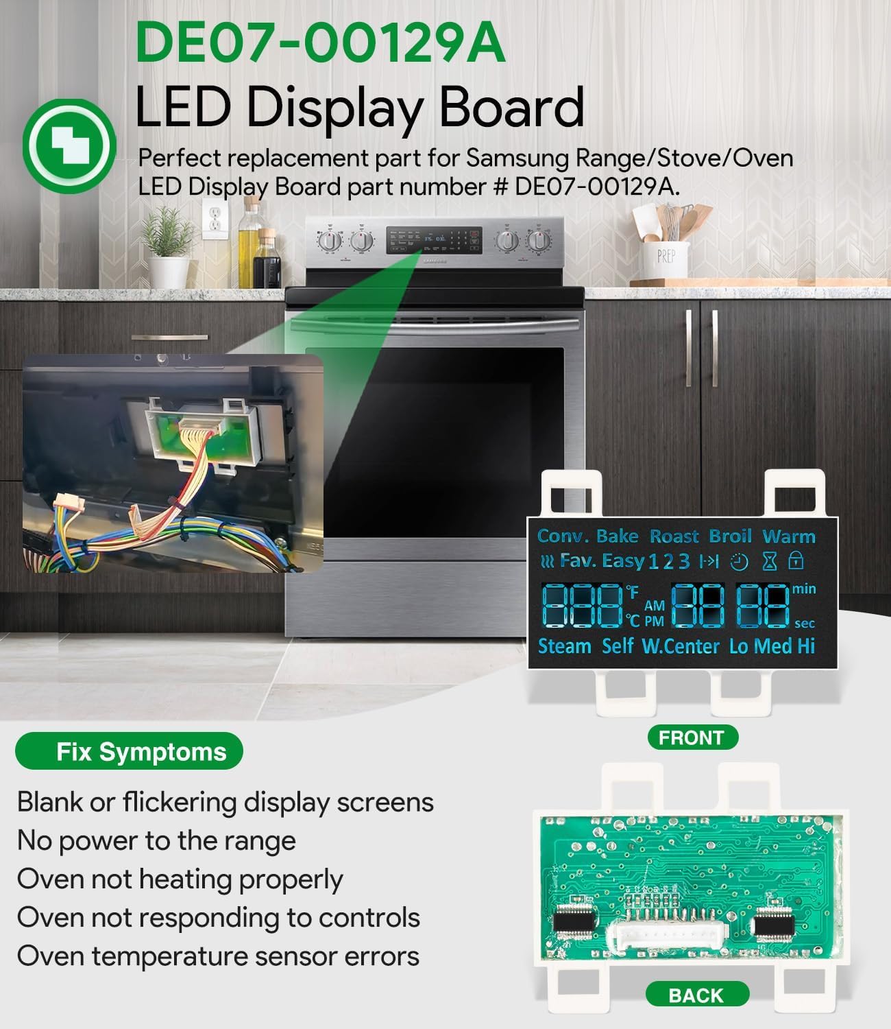DE07-00129A-Upgraded Range LED Display Board Compatible with Samsung Electric Range -Oven/Stove Fits Model NE59J7630SB/AA NE59J7630SG/AA NE59J7630SS/AA NE59J7630SW/AA