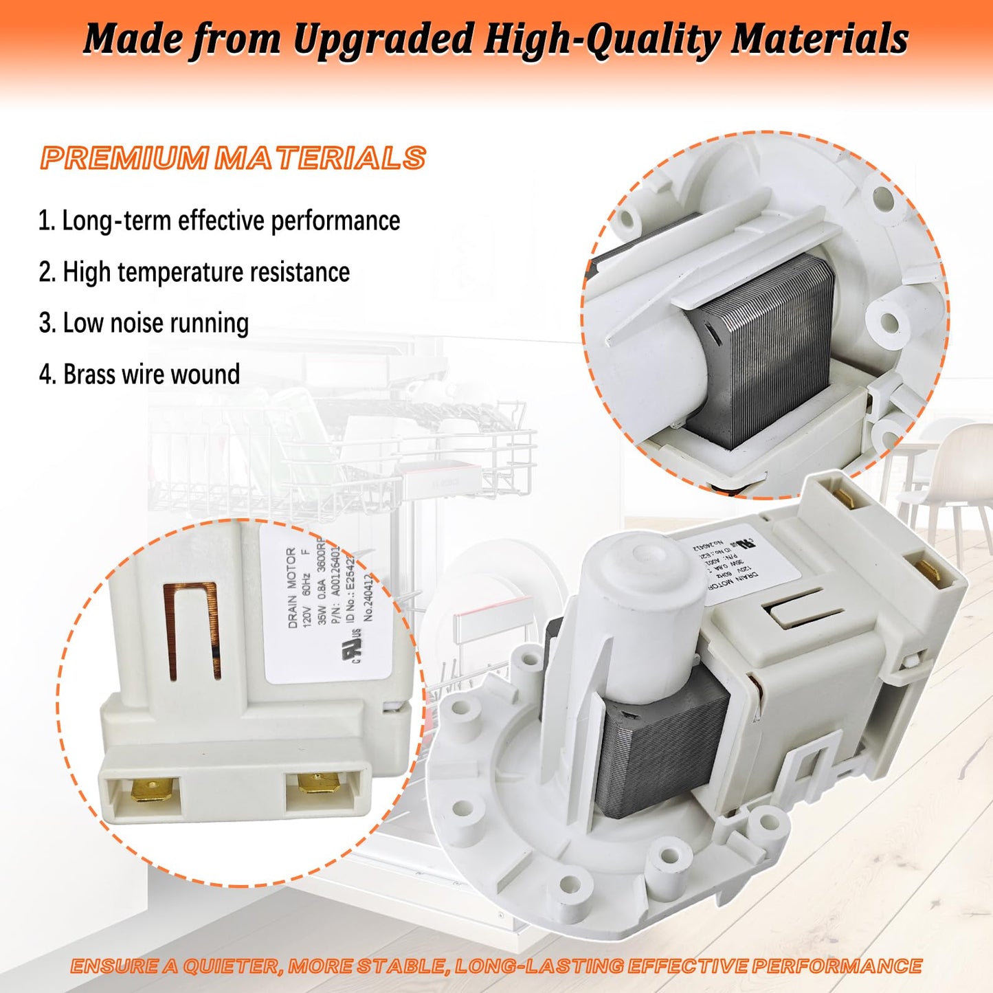 A00126401 Dishwasher Drain Pump for Frigidaire Dishwasher Pump Replacement Parts 154736201 5304492415 AP5690431