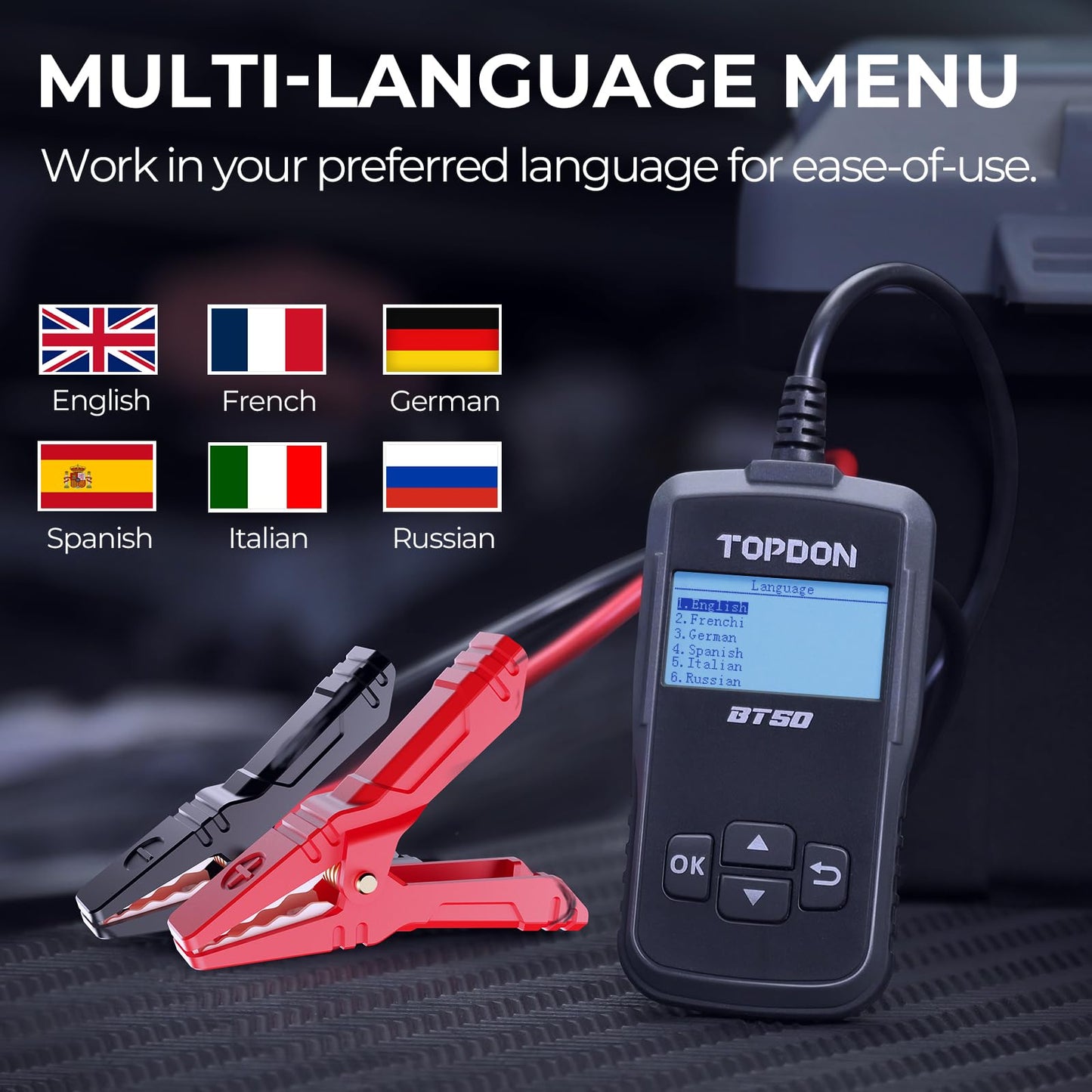 Battery Tester TOPDON BT50, 12V Car Battery Load Tester Cranking and Charging System Test Scan Tool Automotive 100-2000 CCA Digital Battery Alternator Analyzer