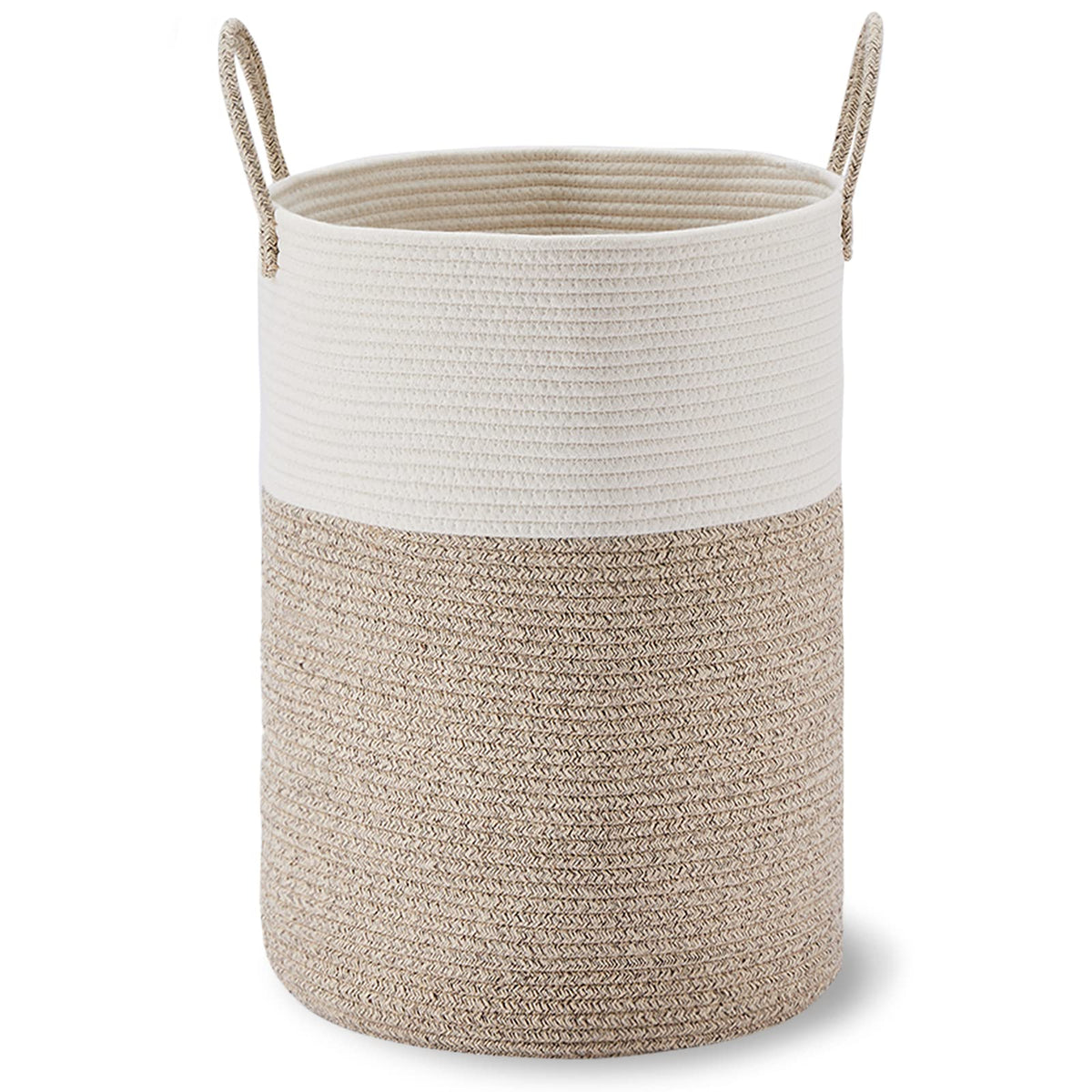 VIPOSCO 58L Tall Laundry Hamper, Woven Basket for Living Room, White Brown