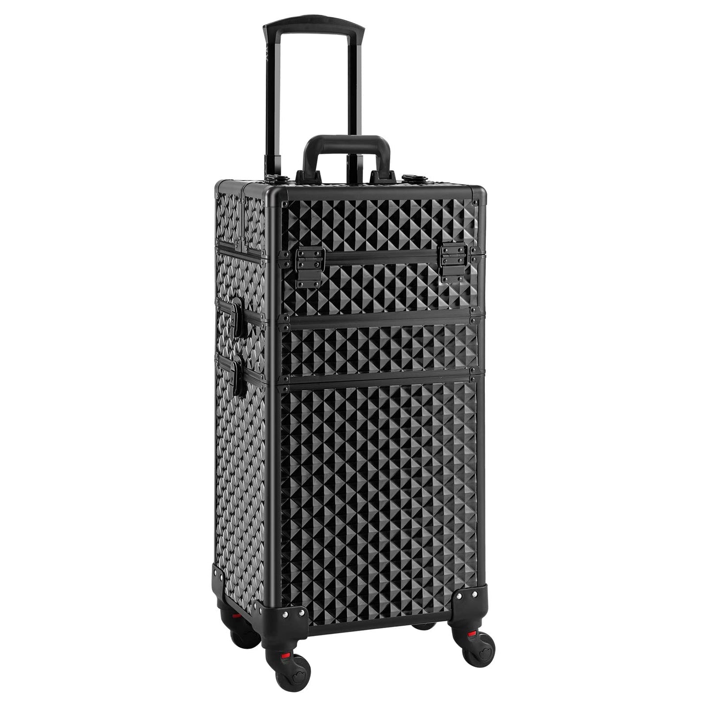 Somduy Rolling Makeup Case 3 in 1,Professional Makeup Train Case organizers,Large Storage Cosmetic case Trolley,Makeup Travel Case for Salon Barber, Bright Black, 3 layers, Fashion