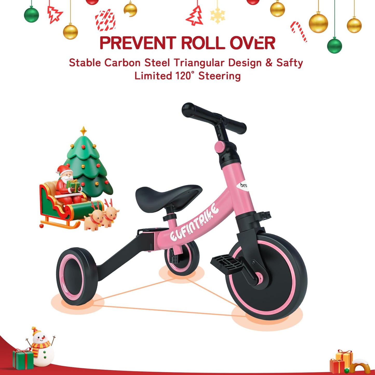 besrey 5 in 1 Toddler Bike for 1 Years to 4 Years Old Kids, Toddler Tricycle Kids Trikes Tricycle, Toys for Boy & Girl, Balance Training, Removable Pedals - Pink