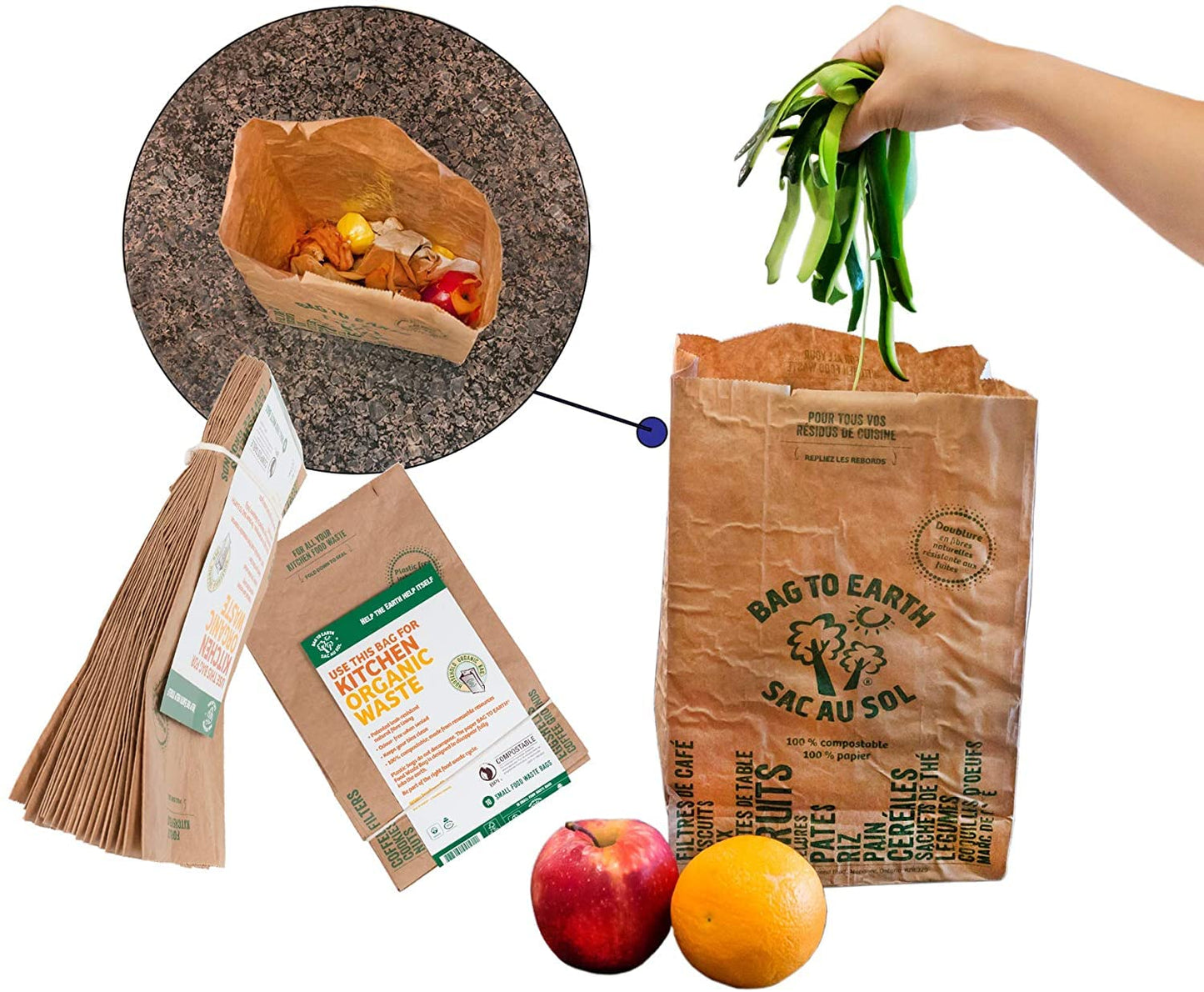 Bag to Earth - Kitchen Food Waste Bag - Compostable Bag - Leak Resistant -%100 Paper Cellulose Liner - Small - 30 Bags