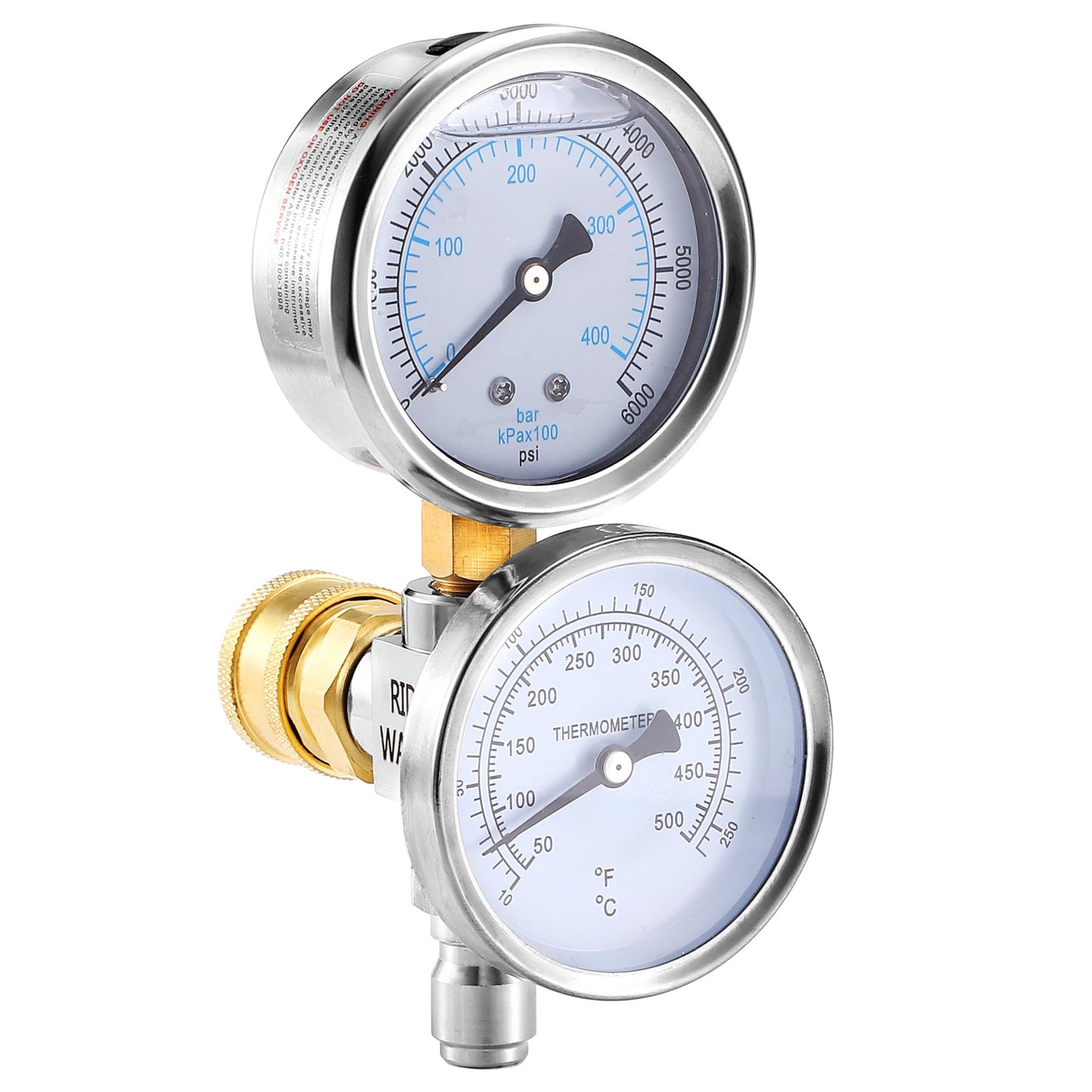 RIDGE WASHER 2-in-1 Pressure Washer Gauge, Stainless Steel Power Washer Gauge Temperature Gauges, 3/8 Inch Quick Connect, 6000 PSI
