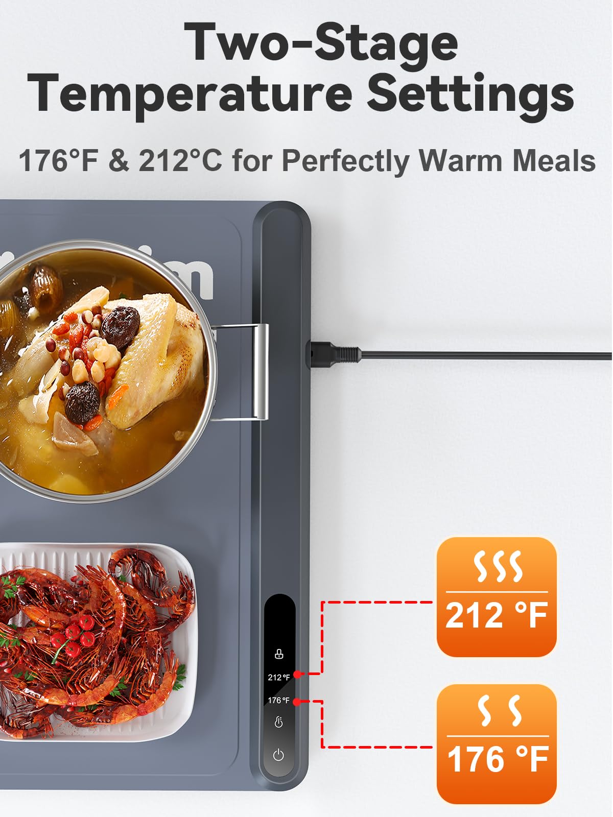 Extra Large Food Warming Tray with Adjustable Temperature Control, Electric Server Warmer Mat, Hot Plate for Buffets, Restaurants, House Parties, Party Events (24" x 16") - Gray