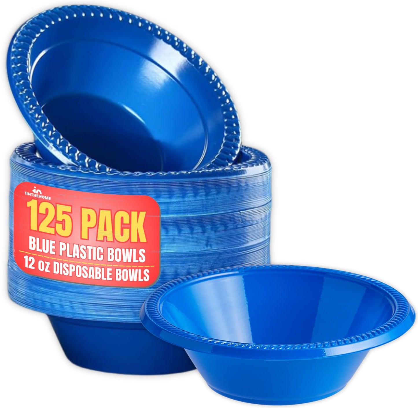 1InTheHome Blue Plastic Bowls 12 Oz, Disposable Party Bowls - Blue Soup Bowls (125 Pack)