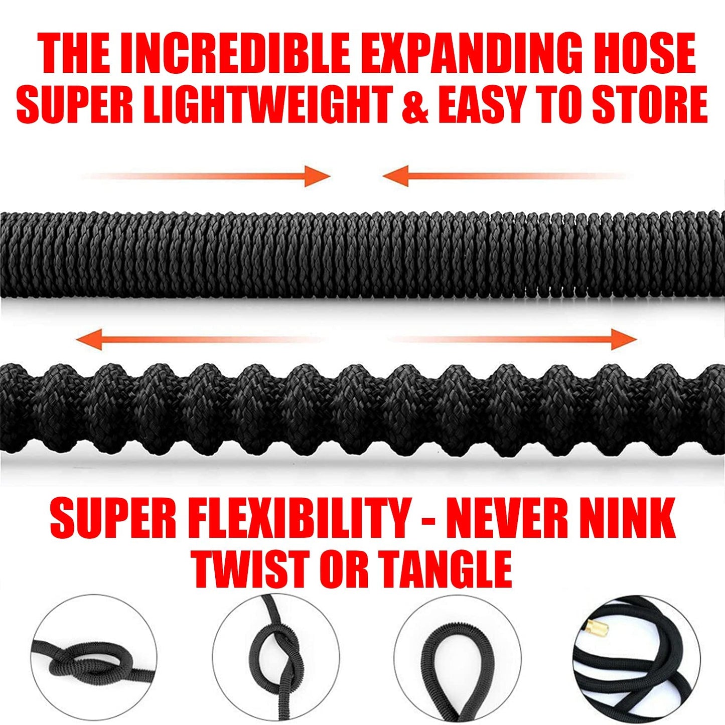 BINDAN Upgraded Best Expandable Garden Hoses, 25/50/75/100 FT No-Kink Flexible Water Hose, 3/4 Inch Solid Brass Fittings and Double Latex Core, Lightweight Easy Storage (50FT, Black)