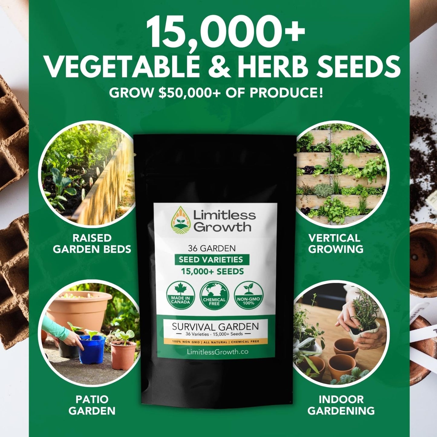 36 Survival Garden Seed Vault | 36 Seed Varieties of Herb, Vegetable, & Flower Seeds for a Thriving Canadian Garden | Adaptable for Canadian Growers | Limitless Growth