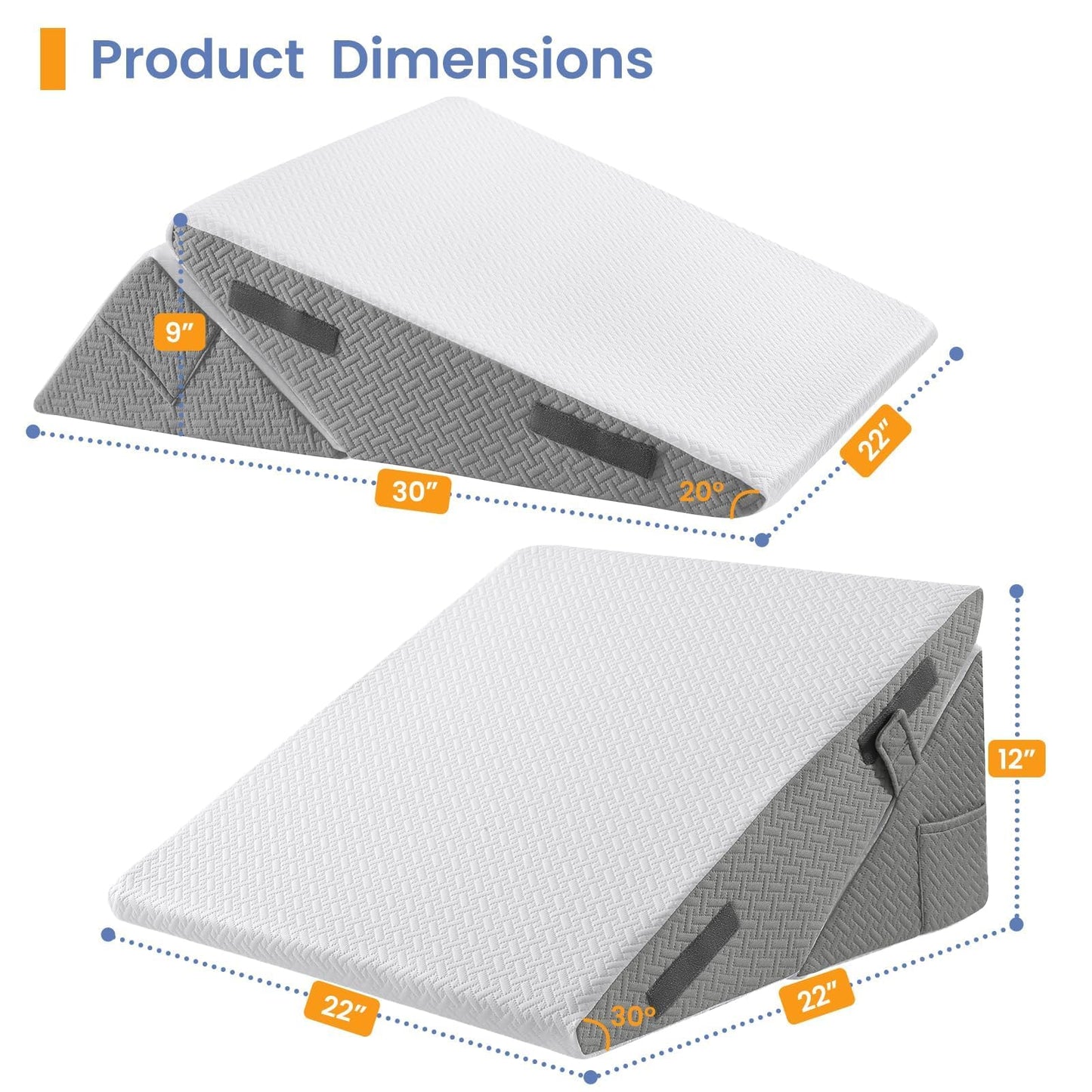 Sasttie Wedge Pillows for Adult, 3PCS Adjustable Bed Wedge Pillow for Post Surgery, Triangle Pillow Headboard with Bolster Cushion for Sleeping, Acid Reflux, Neck & Back Support, White and Dark Grey