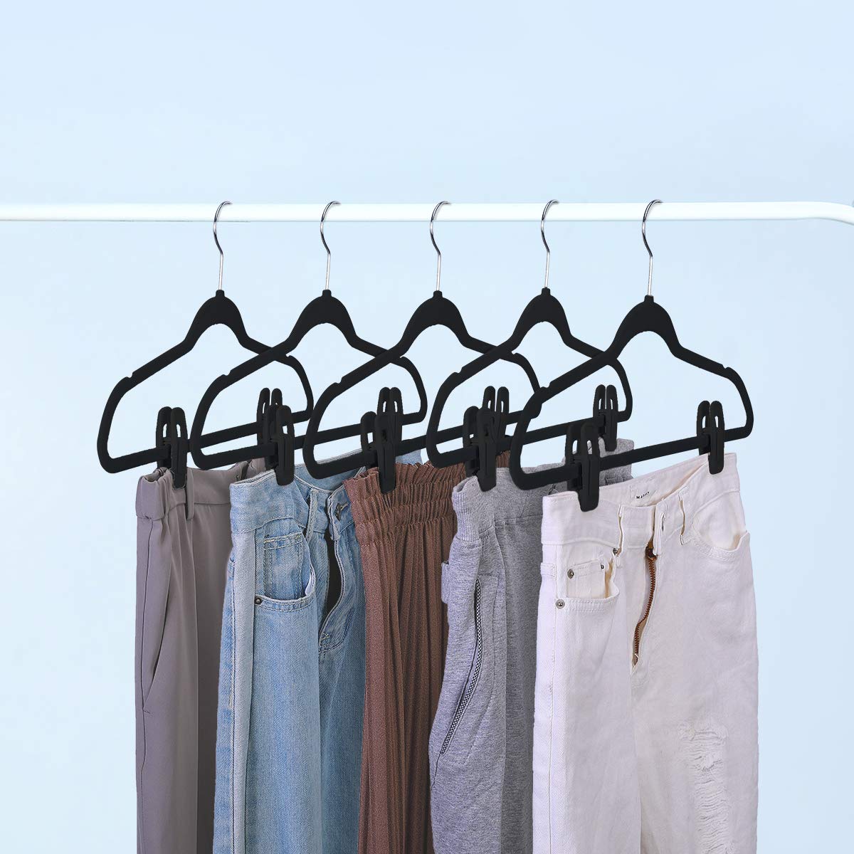 Trgowaul Velvet Hangers Clips 60 Pack, Pants Hangers Velvet Clips, Strong Finger Clips Perfect for Thin Velvet Hangers (Black)