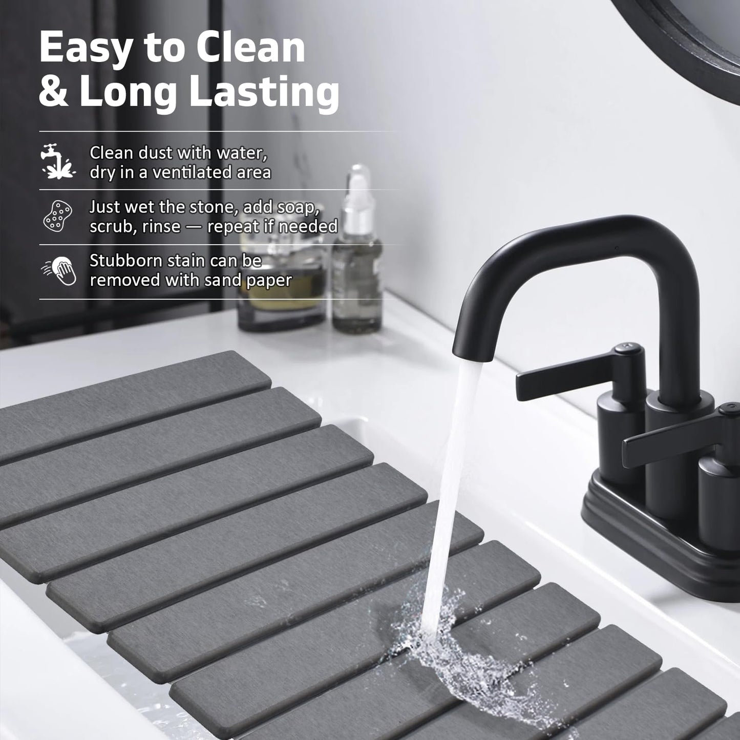 Large Stone Dish Drying Mats for Kitchen Counter, 61"×41" with 20"x 10" Coasters, Super-Absorbent, Quick-Dry, Collapsible Diatomaceous Earth, Used for Holding Tableware, Bottles and Cups【Gray】